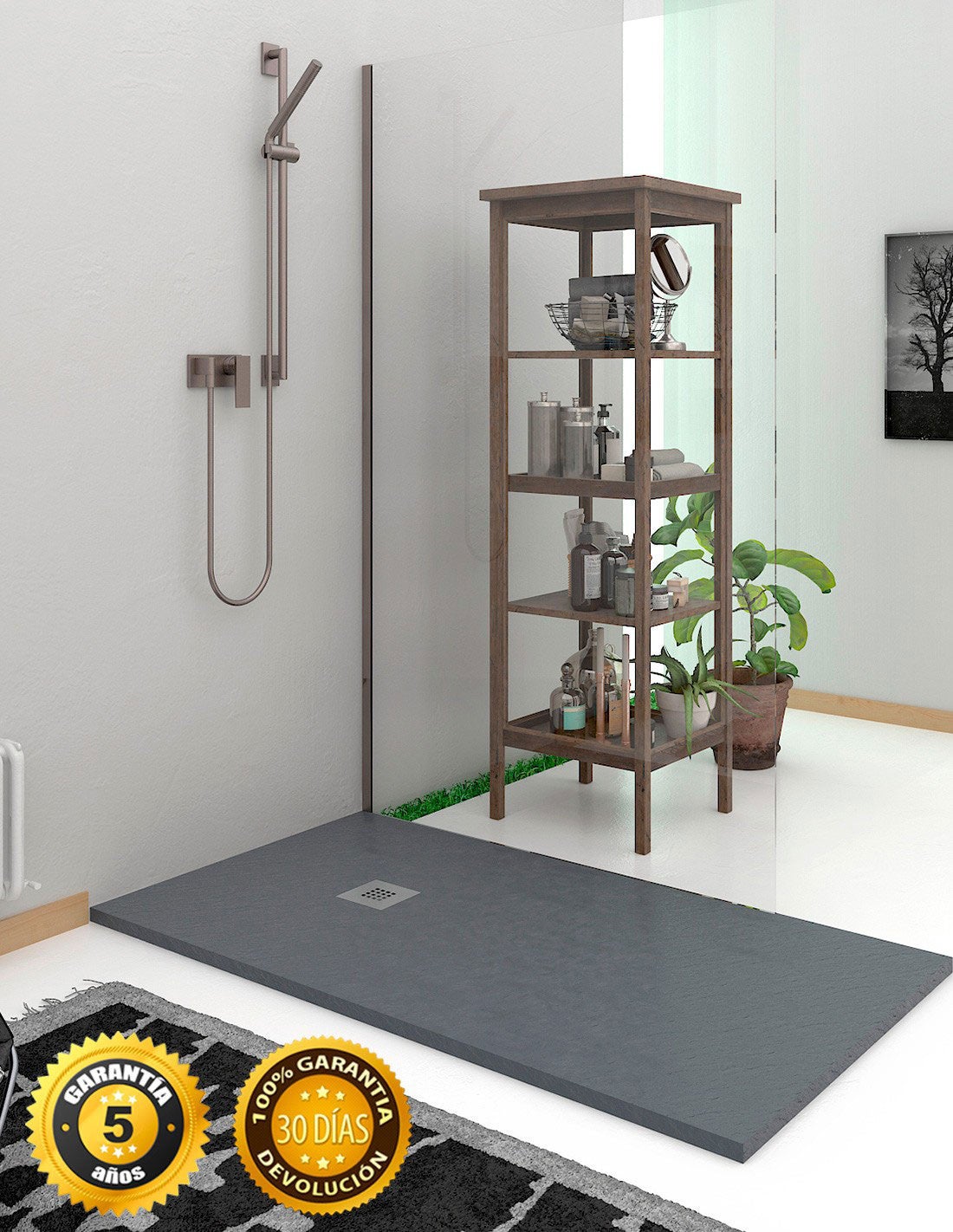 Receveur De Douche Laneri 80x100 Cm - Anthracite Effet Pierre/ardoise - Résine Réductible - Neuf