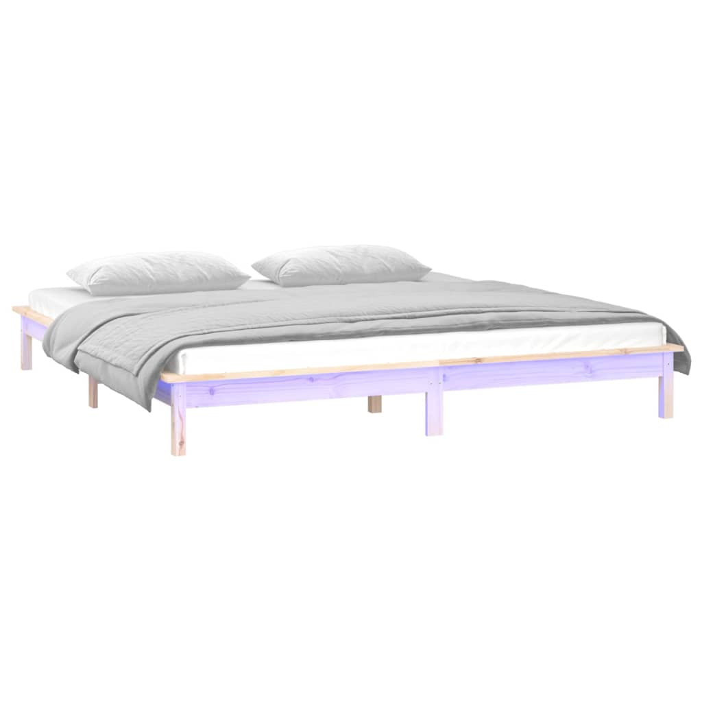 Maison Exclusive - Estrutura cama king size c/ luzes LED 150x200 cm madeira maciça - 3