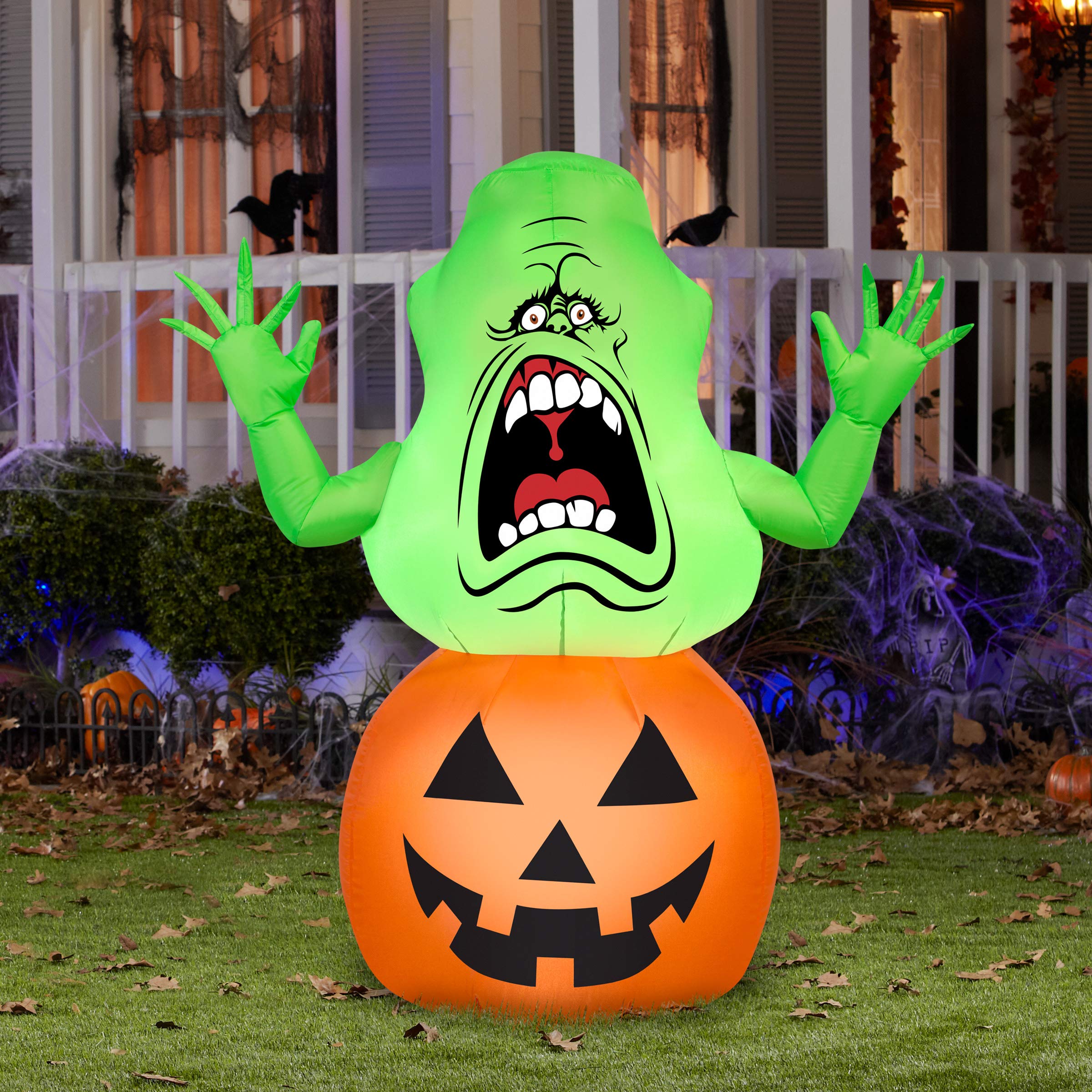 Decoraciones inflables al aire libre de halloween de 150 cm, fantasma inflable con calabaza con luces led incorporadas para decoración de fiesta