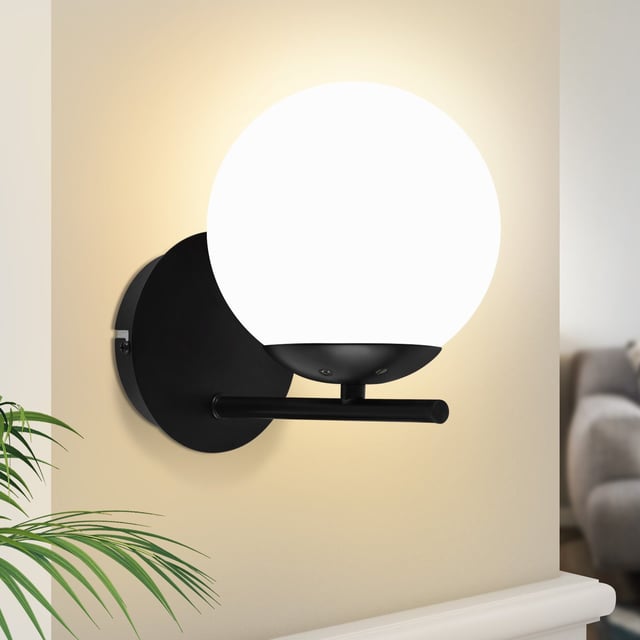 NETTLIFE Lámpara de pared negra, E27, Vidrio metal, Diseño moderno, Baño, Pasillo, Vintage