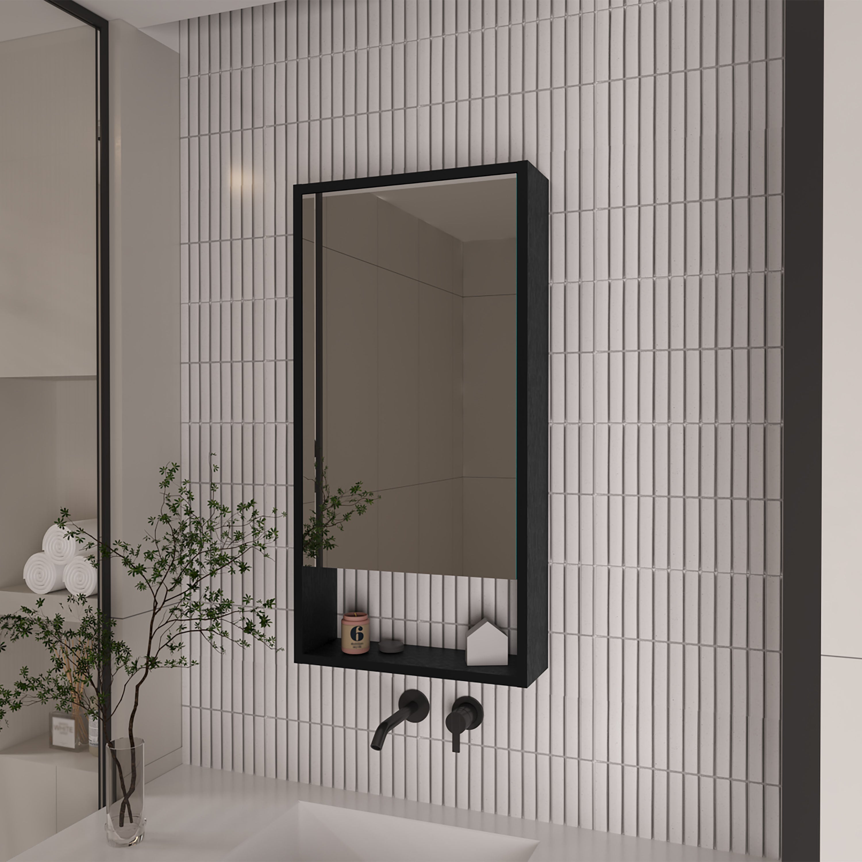 kleankin Mobile Bagno a Parete con Mensola Regolabile, Pensile Bagno a un'Anta, 41x18.5x52cm, Bianco e Grigio