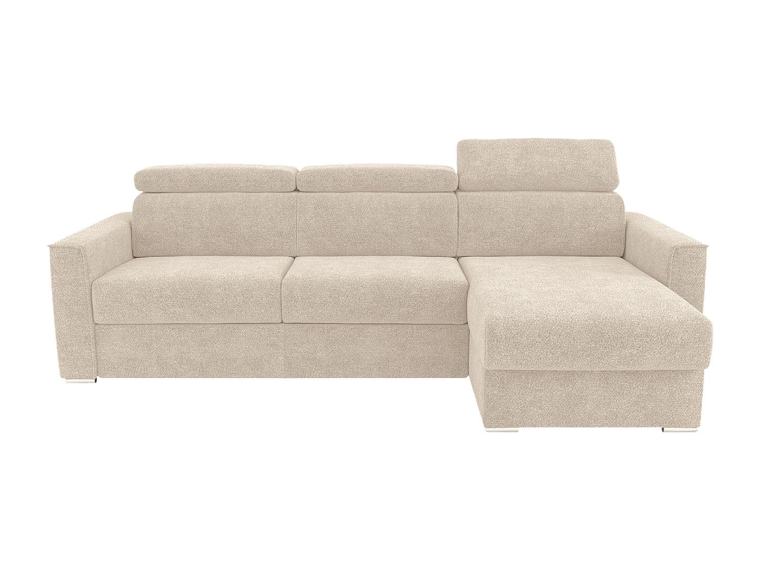Kanapa narożna rozkładana w obiciu z beżowej tkaniny szenilowej - Miejsce do spania 140 cm - Materac 14 cm VIZIR - 4