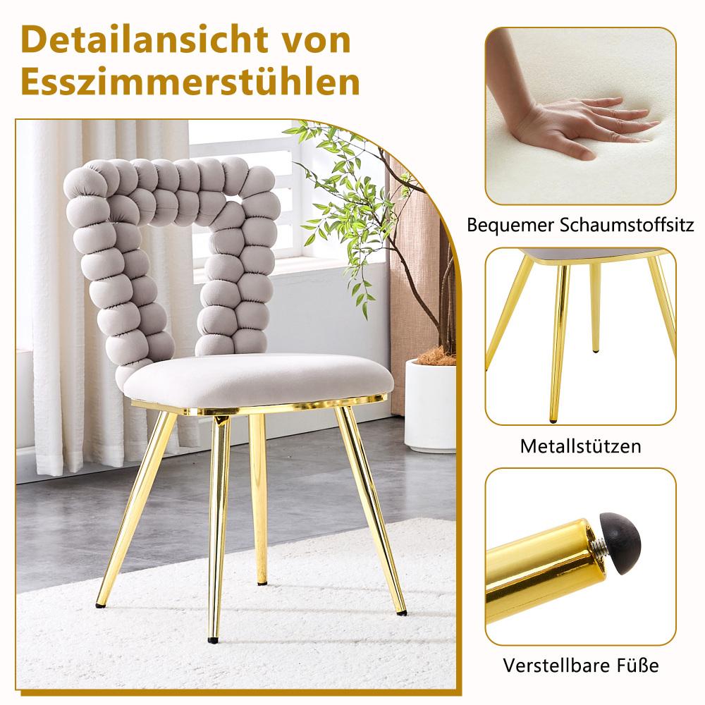 Chaises en Velours Gris Clair (Lot de 2) – Dossier Géométrique Découpé, Pieds Métalliques Dorés, Stables et Élégantes - 6