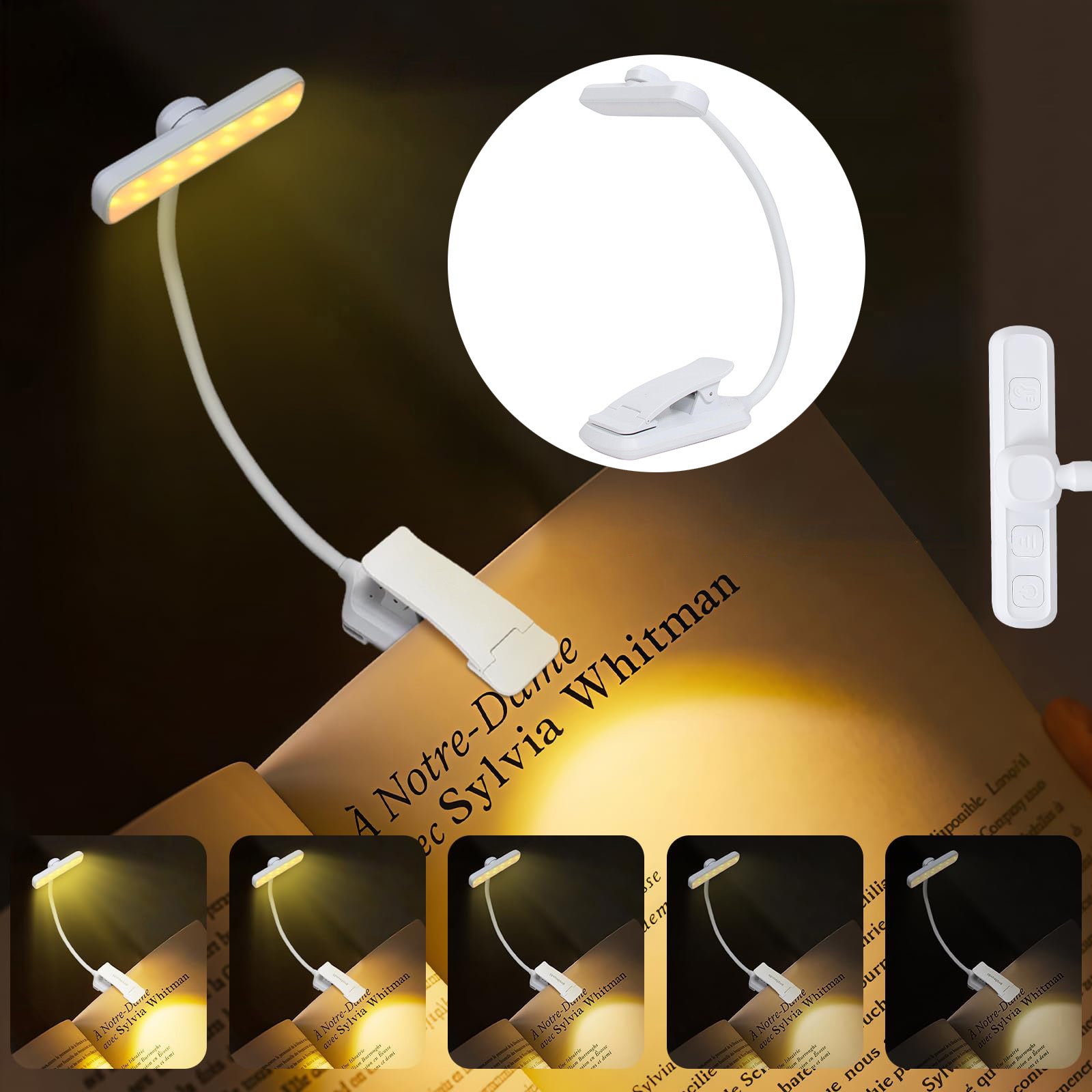 Obrotowa lampka biurkowa z podwójnym rzędem 24 światełek, lampka do czytania z klipsem, lampka do nauki, lampka nocna, trójkolorowe światło, biała