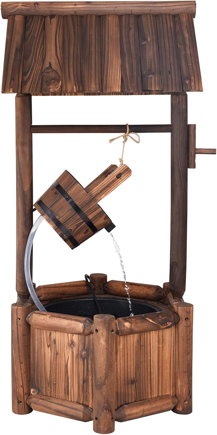 Fontanna Dekoracyjna do Ogrodu Zewnętrznego z Drewna Jodłowego, 58,5 × 51 × 117 cm, Pompa Elektryczna, Kolor Brązowy Rustykalny