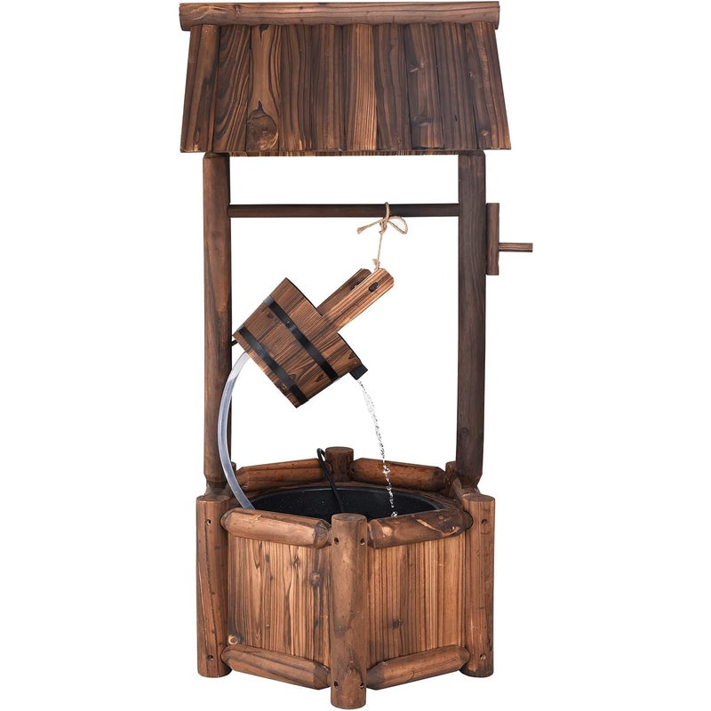 Fontanna Dekoracyjna do Ogrodu Zewnętrznego z Drewna Jodłowego, 58,5 × 51 × 117 cm, Pompa Elektryczna, Kolor Brązowy Rustykalny