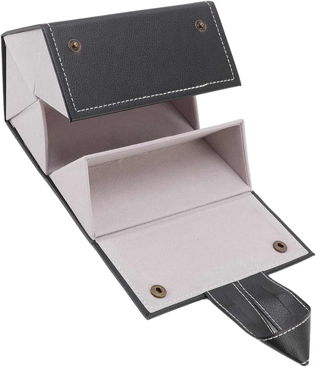 Składane etui na okulary - 5 przegródek - 16,8 x 12,7 x 12,7 cm - Skóra ekologiczna - Mieści kilka par okularów - Czarny