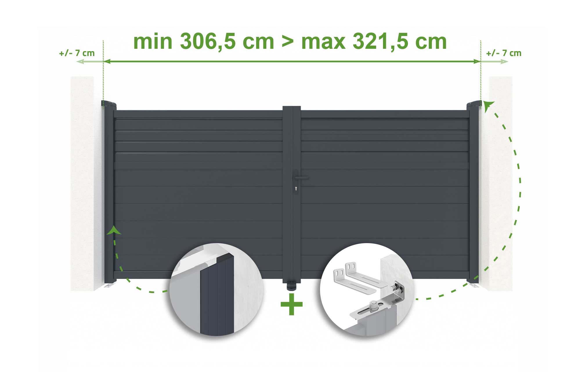 Brama skrzydłowa regulowana szerokość 3m CARPATIA H.160cm szara aluminiowa