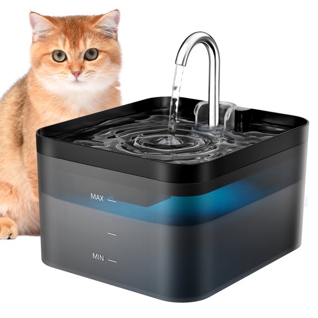 Fonte de água para gatos de 2,2 L, 6 filtros de carbono + 3 esponjas, bomba silenciosa com iluminação LED, depósito de água translúcido