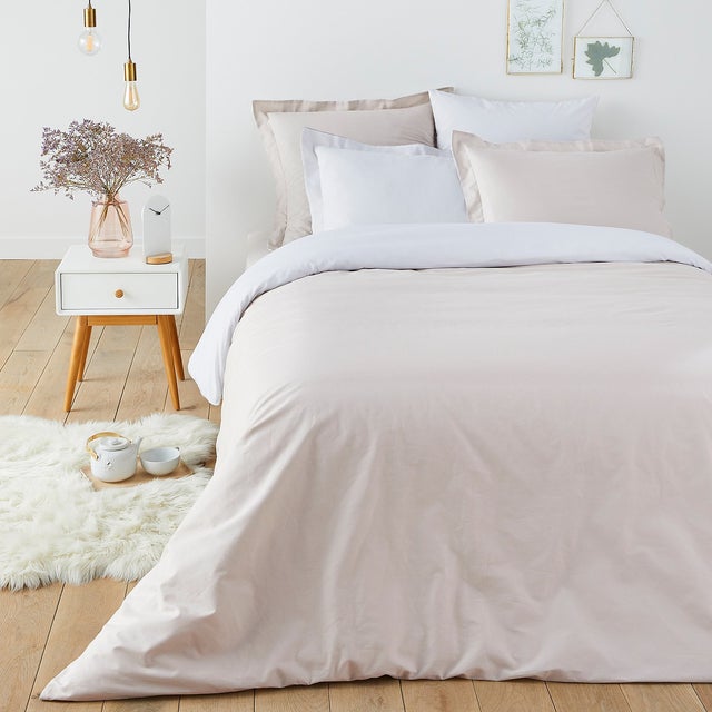 Housse de couette coton bicolore - Beige/blanc - 140 x 200 cm