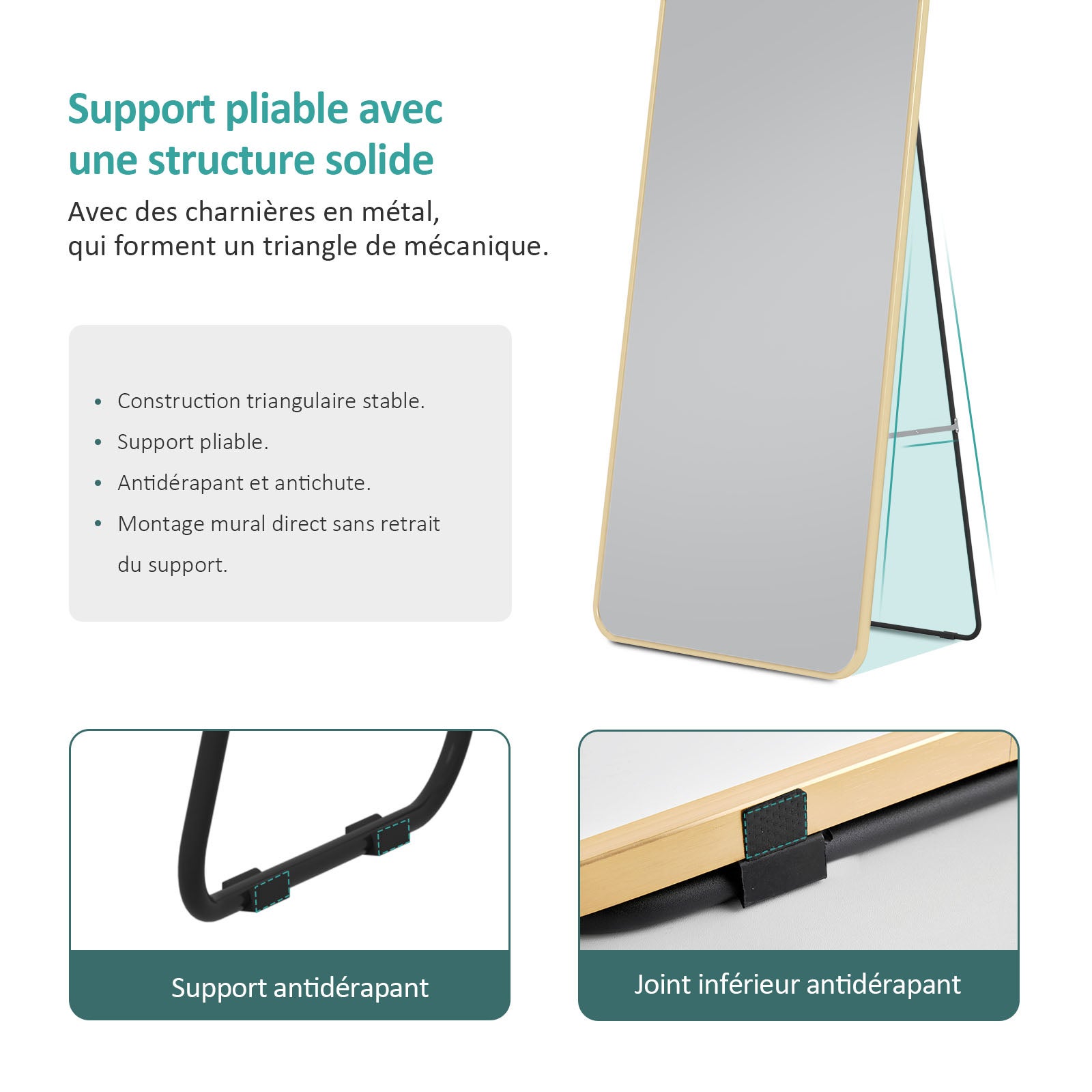 EMKE Espejo de pie 147x45 cm – Espejo enmarcado de cuerpo entero con marco dorado y lámina anti-explosión, ideal para salón o dormitorio - 4