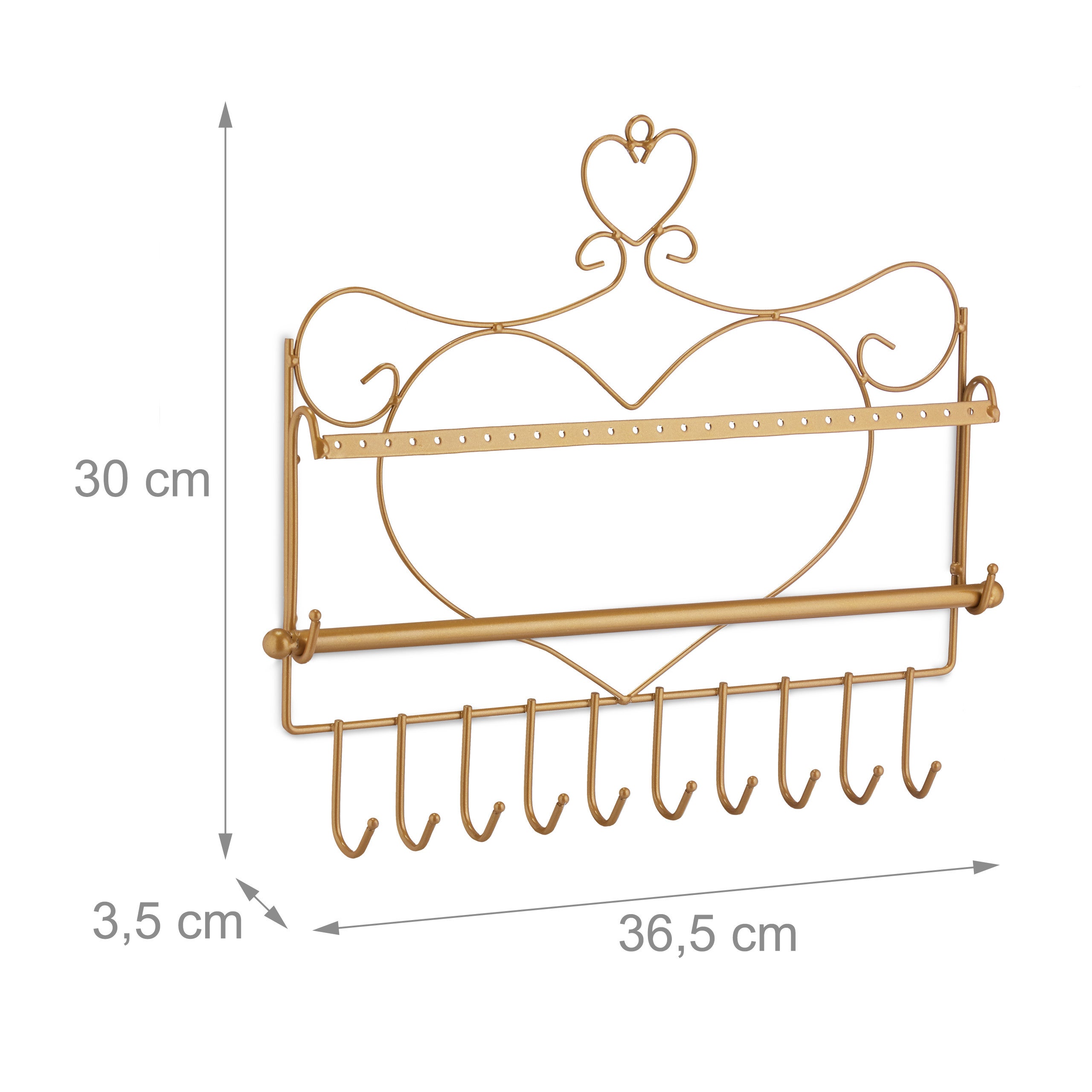Porte-bijoux mural, pour colliers, boucles d’oreilles & bracelets, présentoir, 30 x 36,5 x 3,5 cm, doré, Relaxdays - 4