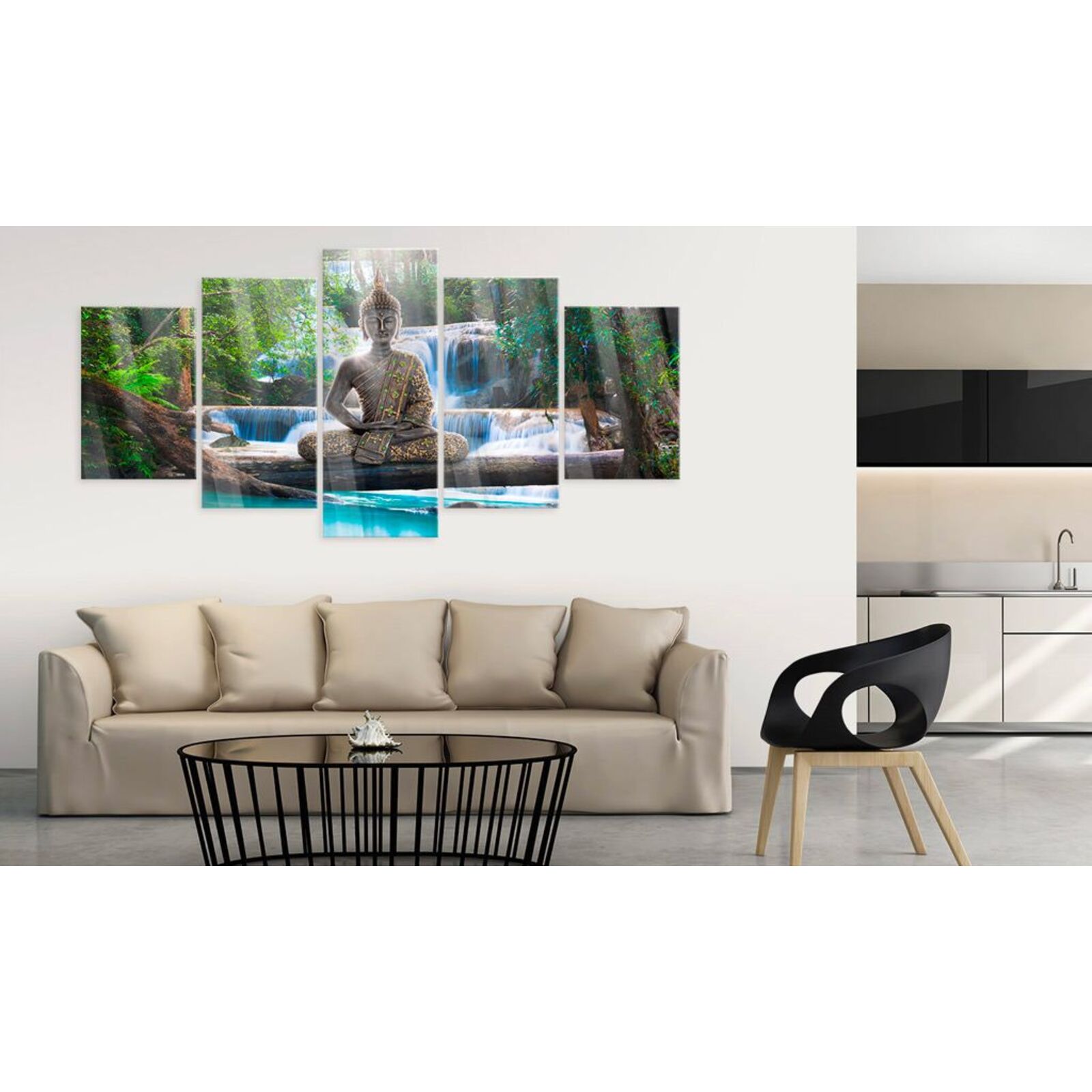 Tableau sur verre bouddha et cascade - 100 x 50 cm - 2