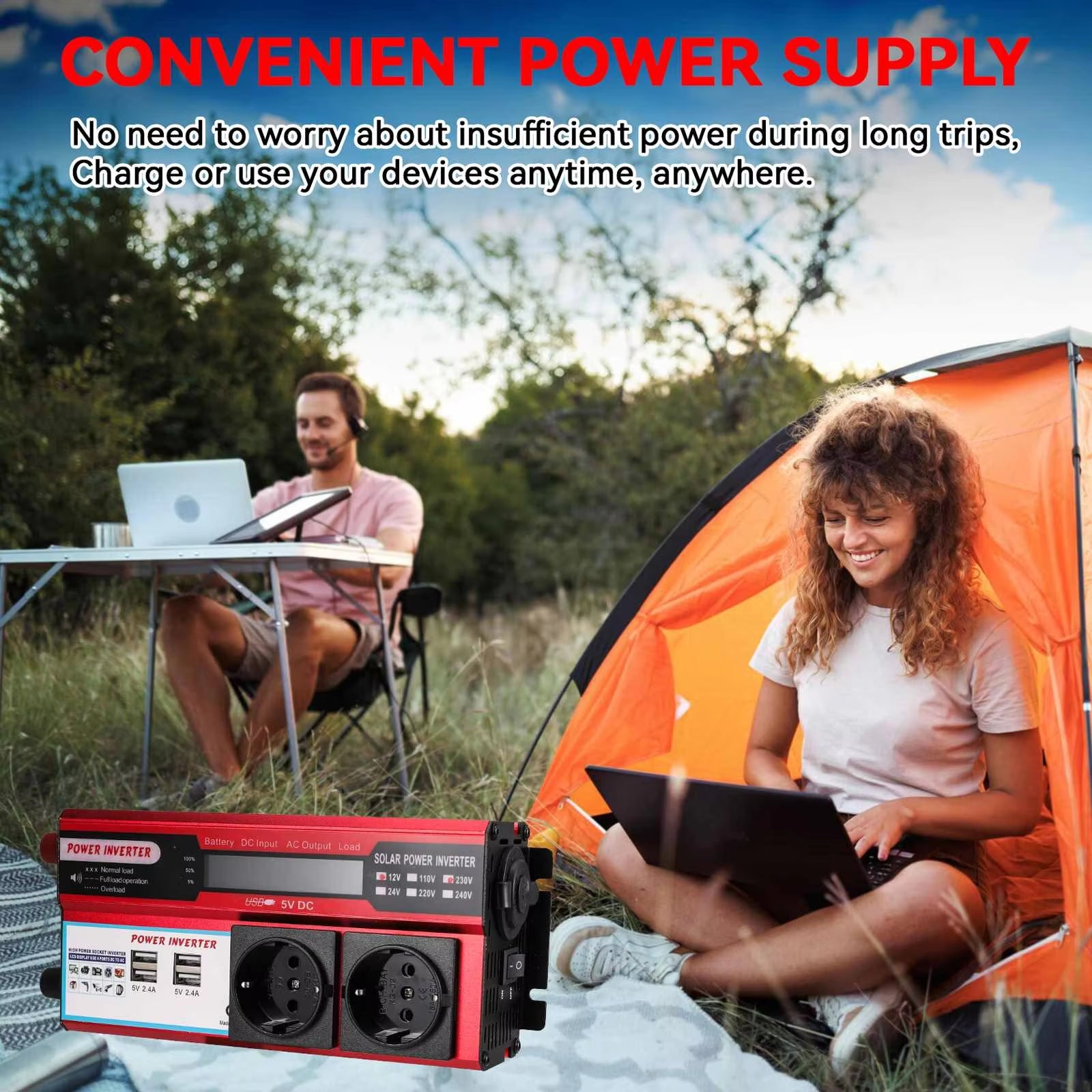 NICOLA Inversor de onda senoidal pura 4000W potência de pico 12V para 220V AC, conversor automóvel solar com visor LED, tomada EU e 4 portas USB - 2