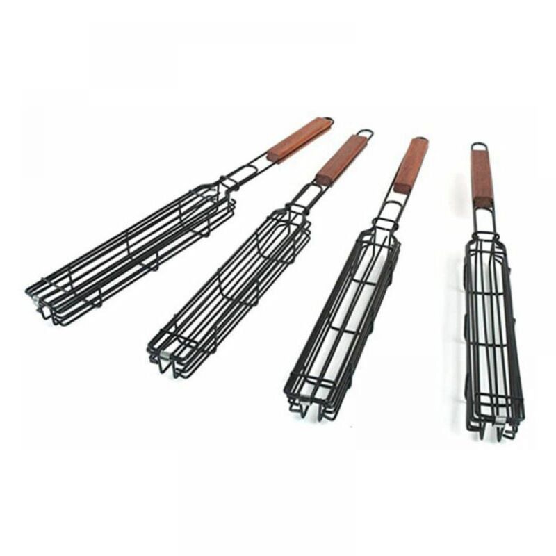 Zestaw 4 koszy do grillowania z długimi, blokowanymi uchwytami - Nieprzywierające kosze do grillowania ze stali nierdzewnej