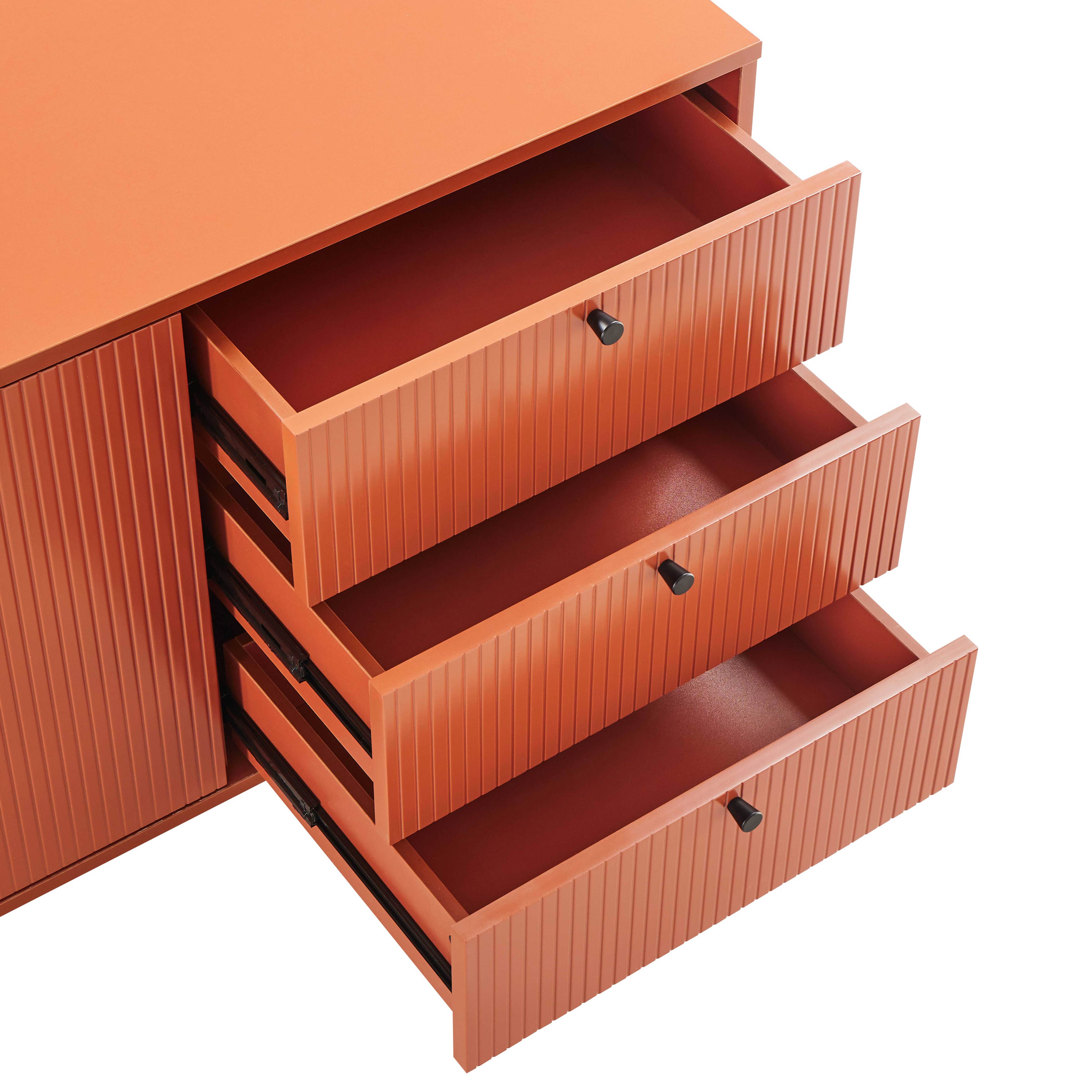 Buffet 2 portes et 3 tiroirs décor mélaminé 150 cm orange - 5