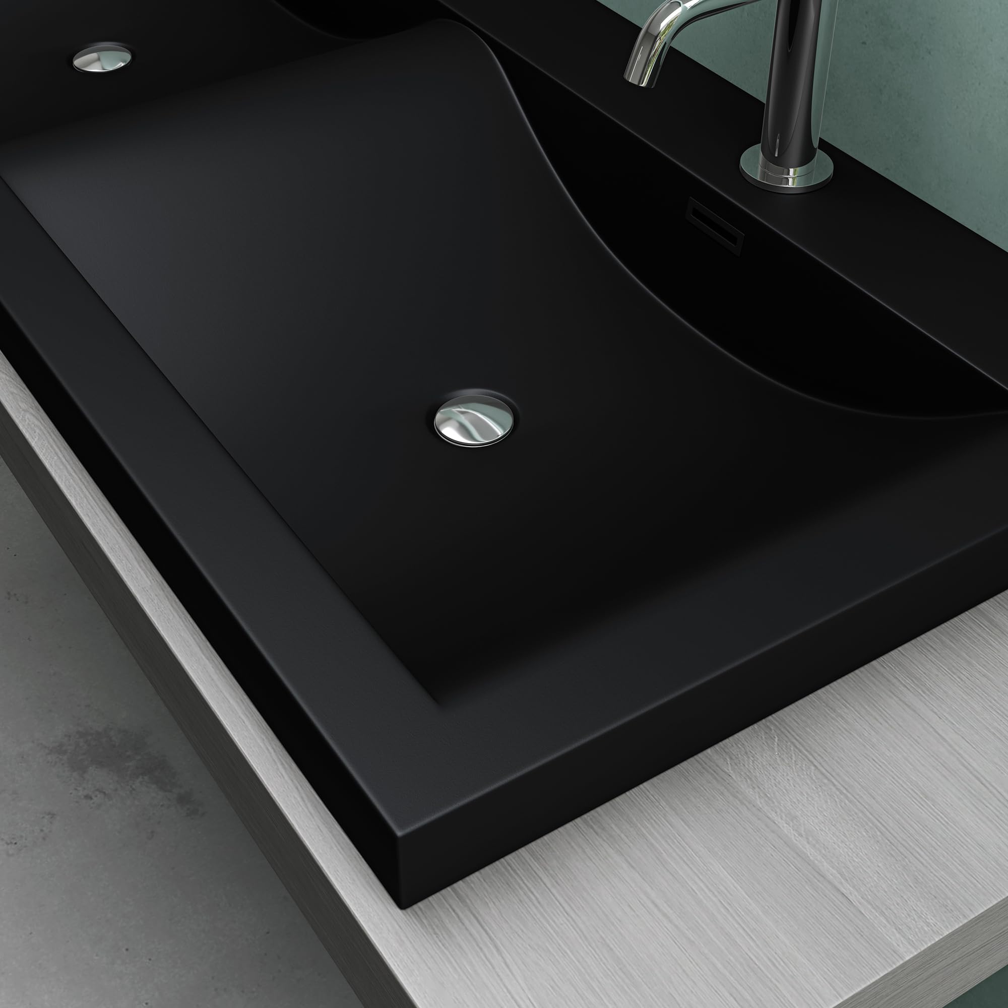 Mai & Mai Double Vasque à Encastrer Noir Lavabo 2 Vasques 120x48x12 cm Lave Mains Col03 Rectangulaire en Résine avec Trop-plein - 5