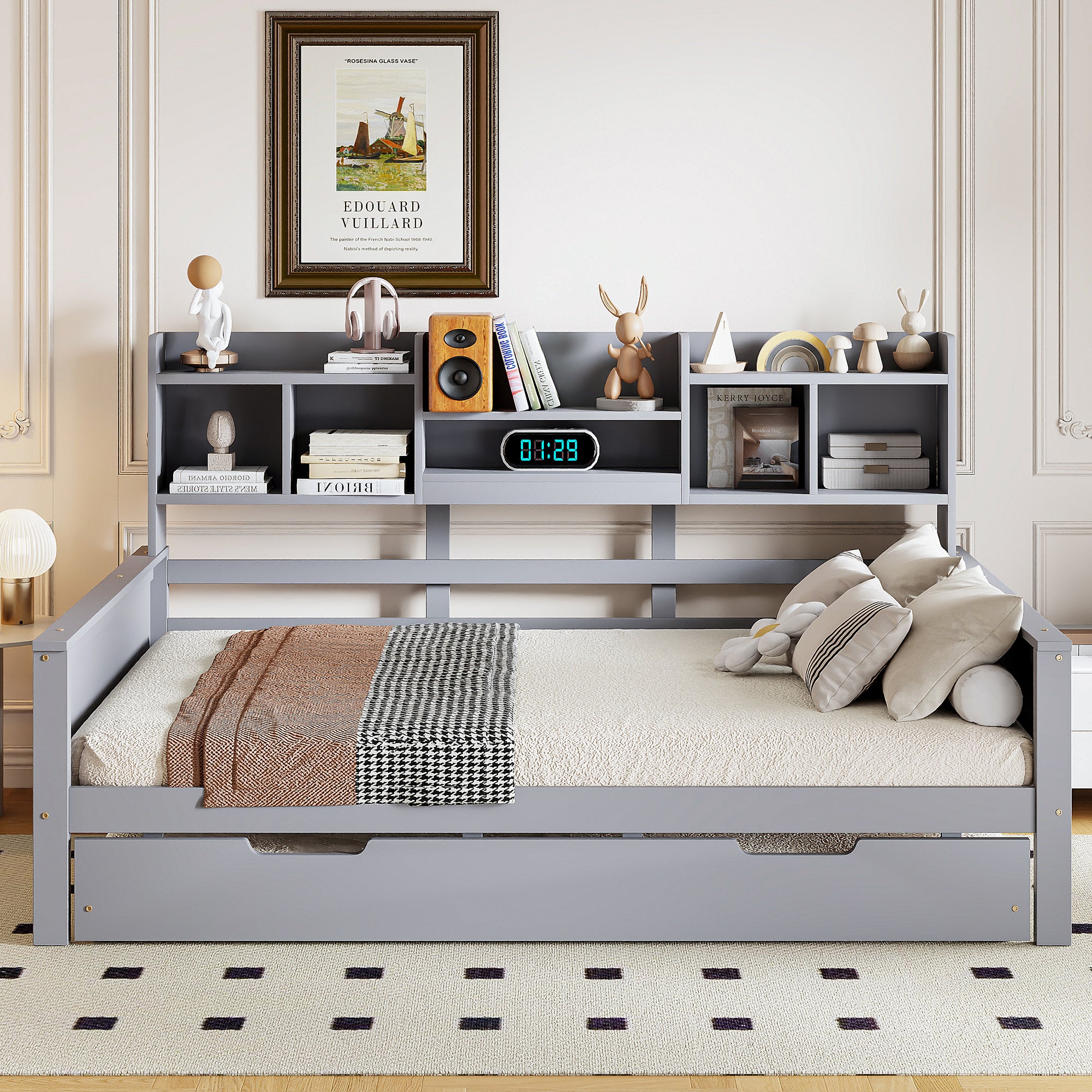 Divano letto estraibile 140x200cm in legno massello di pino, letto