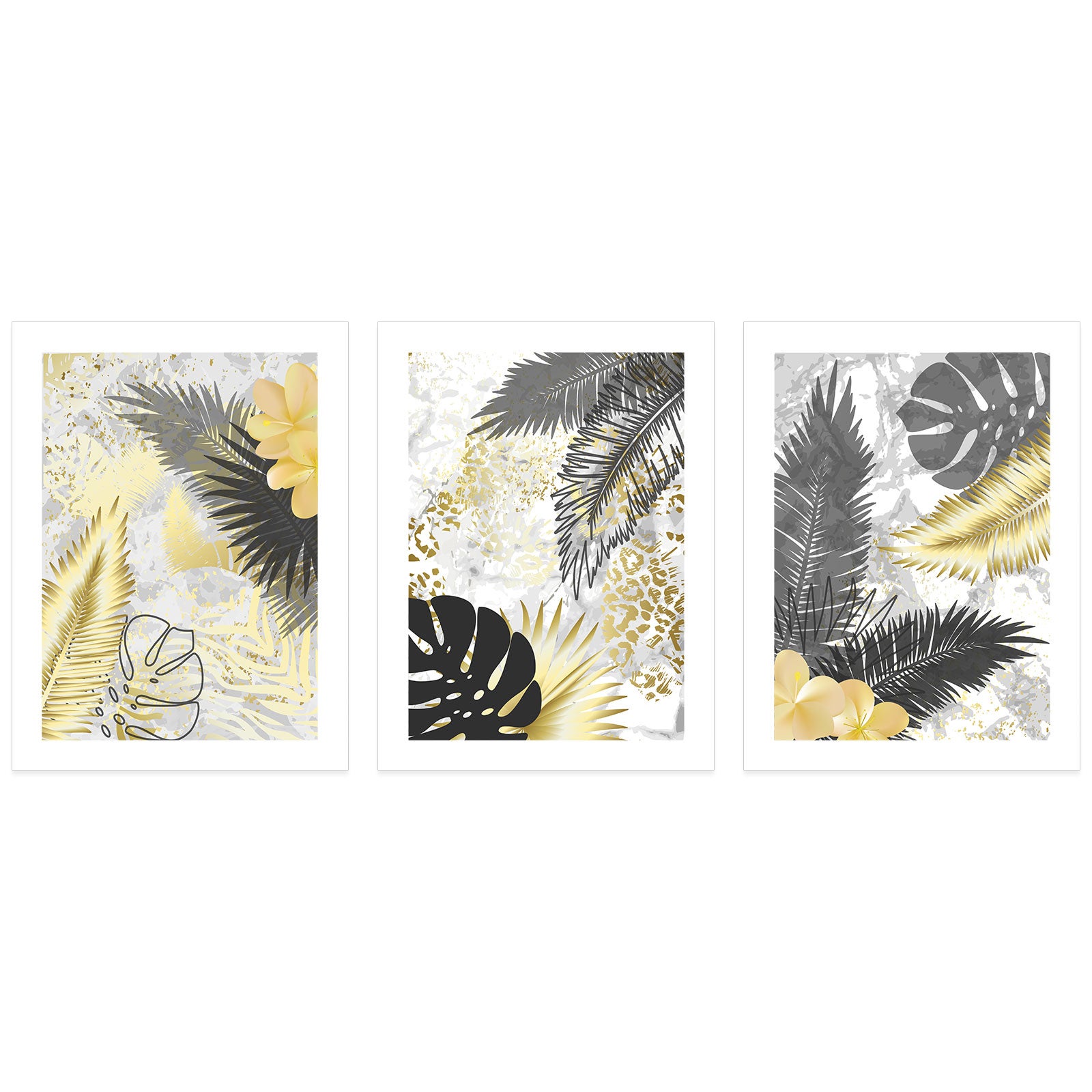 Lot de 3 Affiches / Posters Triptyque - Feuilles de palmiers 3617689996042 - Bordure Noire et Blanche - 3 Affiches - 21x29,7 cm (Cadres non fournis) - 3