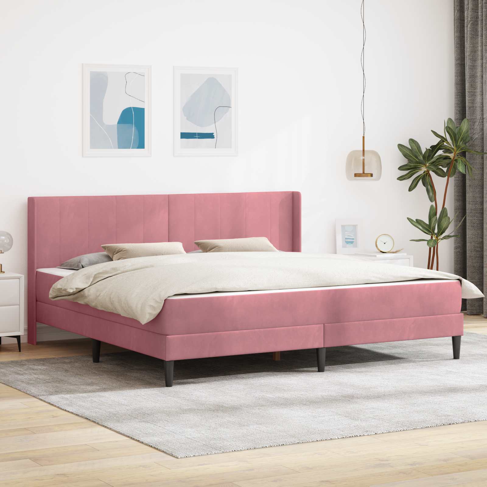 Estructura de cama con colchón Rosa 180 x 200 cm Terciopelo | Leroy Merlin