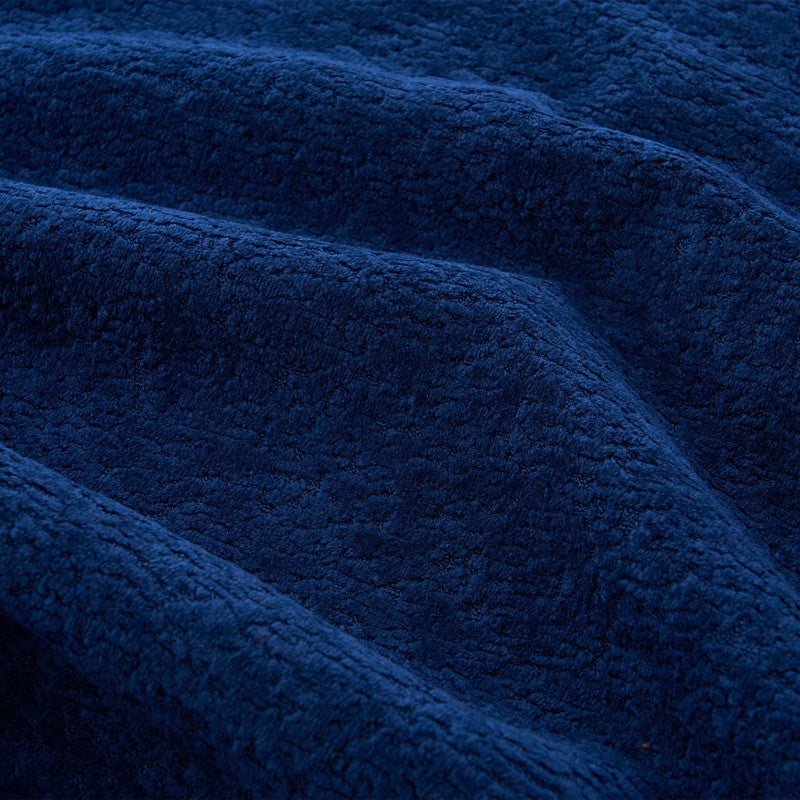 Canapé 5 places panoramique modulable - en tissu Chenille bleu - avec 6 oreillers - 263x171x66cm - 4