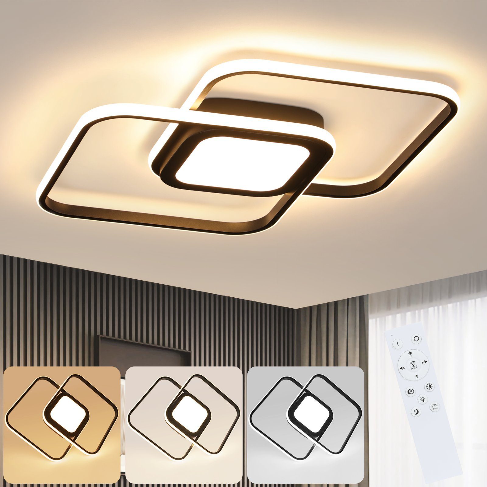 ZMH Nowoczesna lampa sufitowa LED 48W z możliwością ściemniania i pilotem do przedpokoju