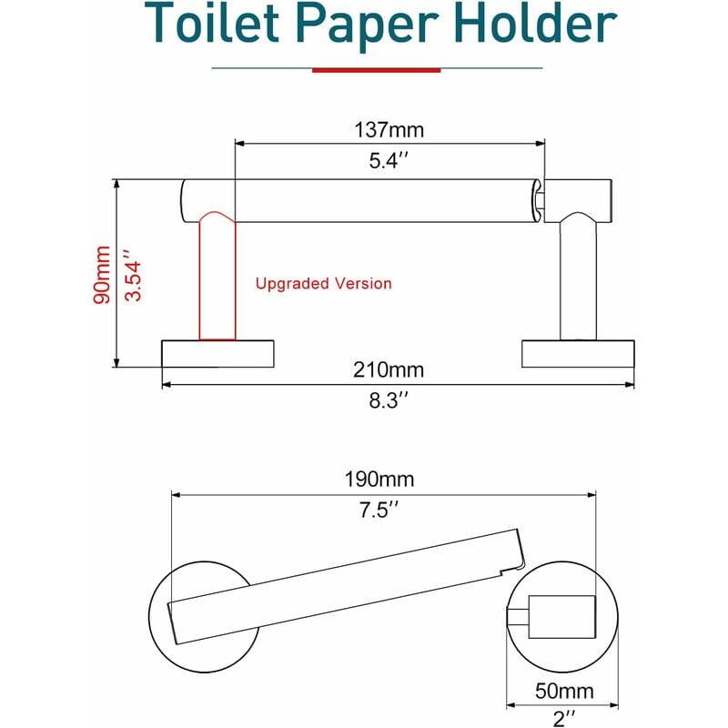 Porte-rouleau de papier réglable en acier inoxydable 304, argent - 5