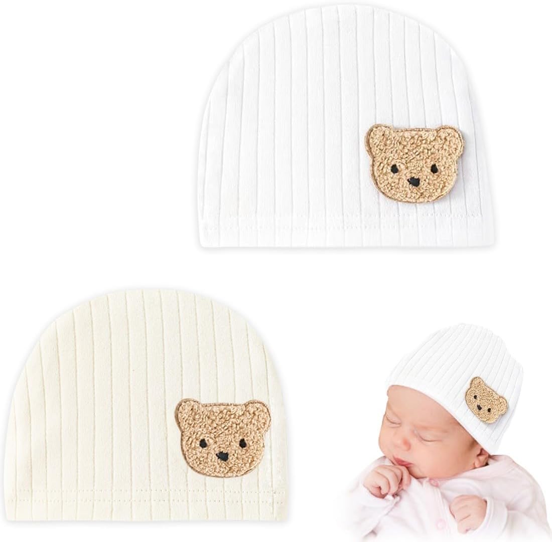 Pack De 2 Bonnets Bébé En Coton - Nouveau-né 0-6 Mois, Idéal Hôpital Et Sorties