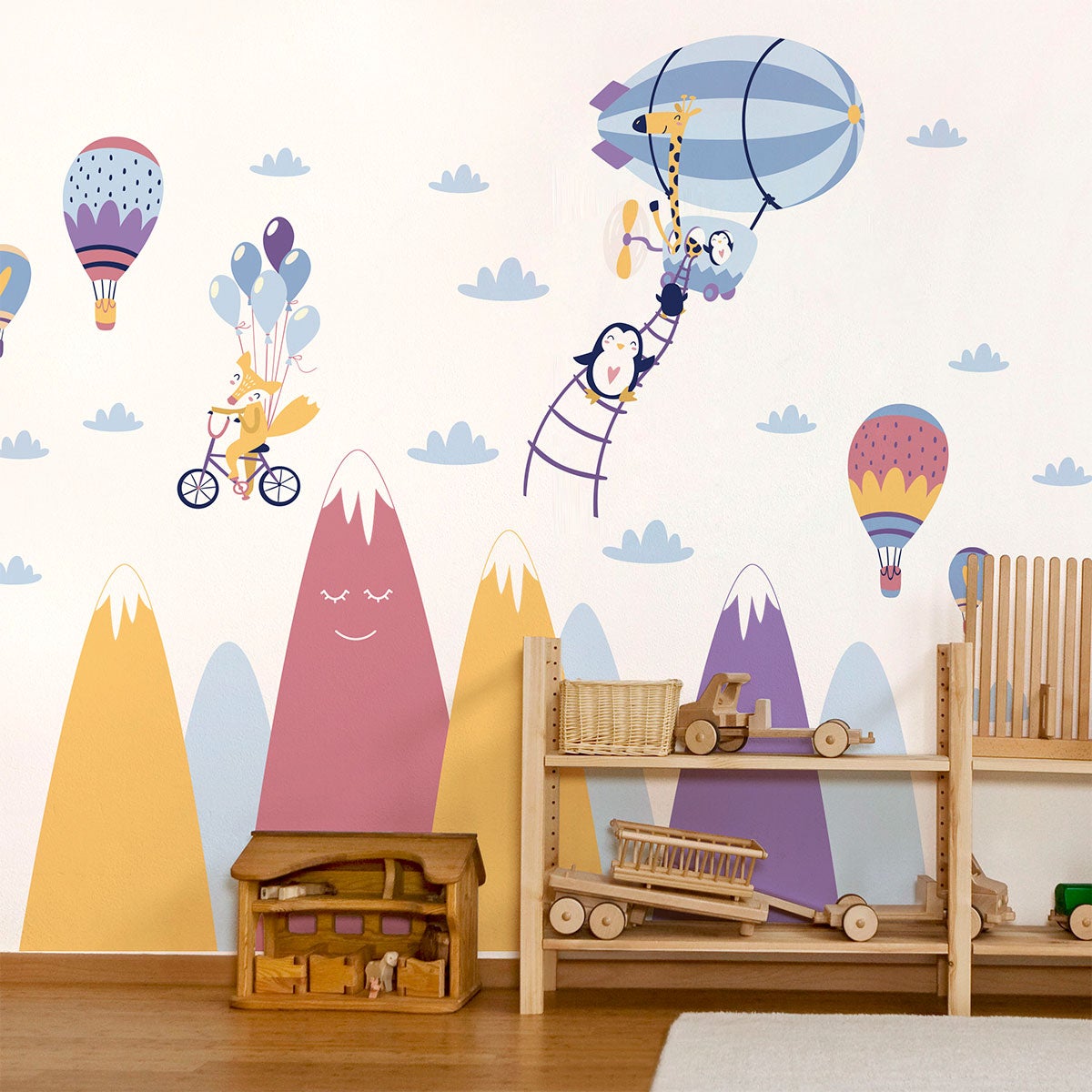 Vinilo niño escandinavo de montaña animales alegres - adhesivo de pared - revestimiento sticker mural decorativo - 100x150cm - 5