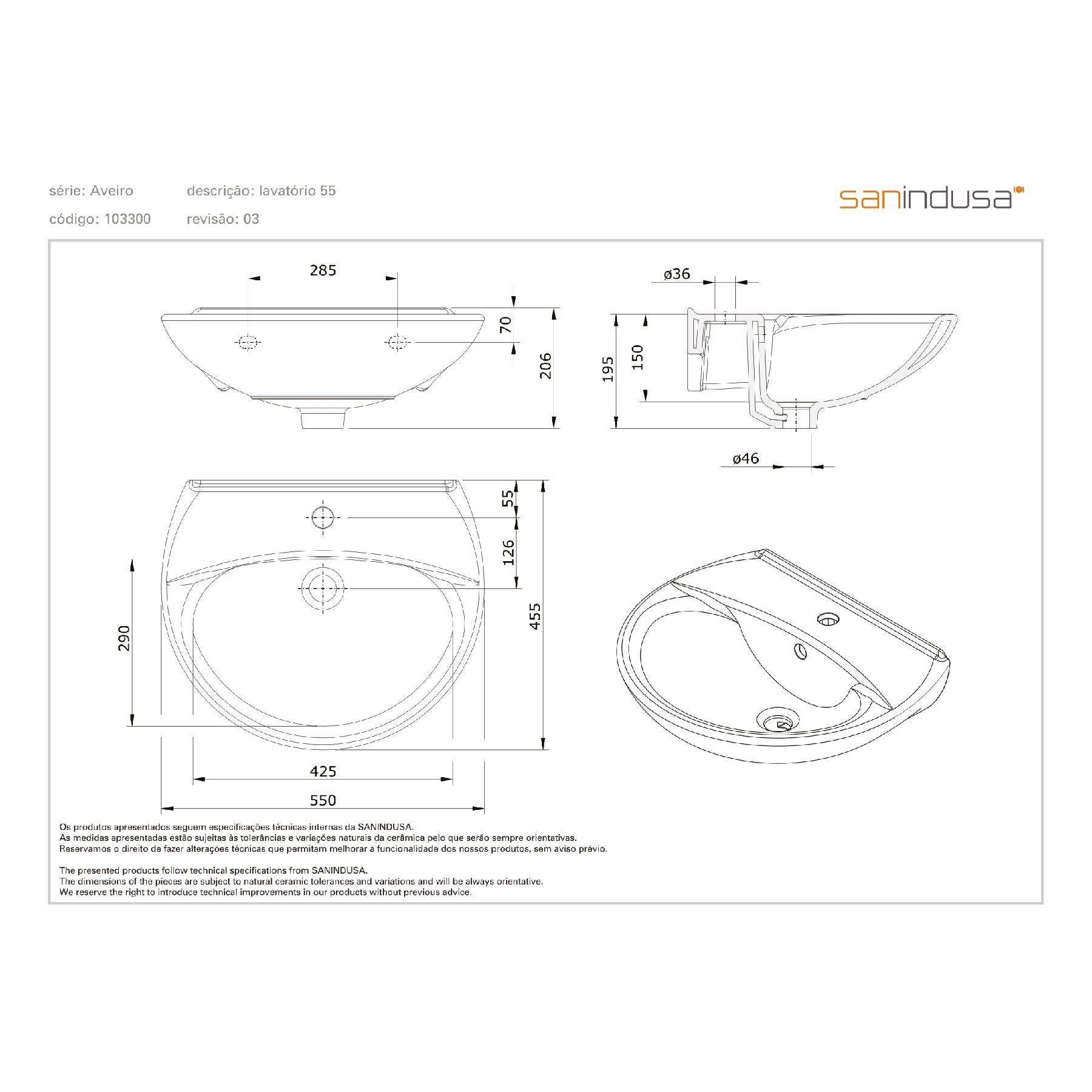 Lavabo NF 55cm mural céramique traditionnelle SANINDUSA Aveiro blanc - 2
