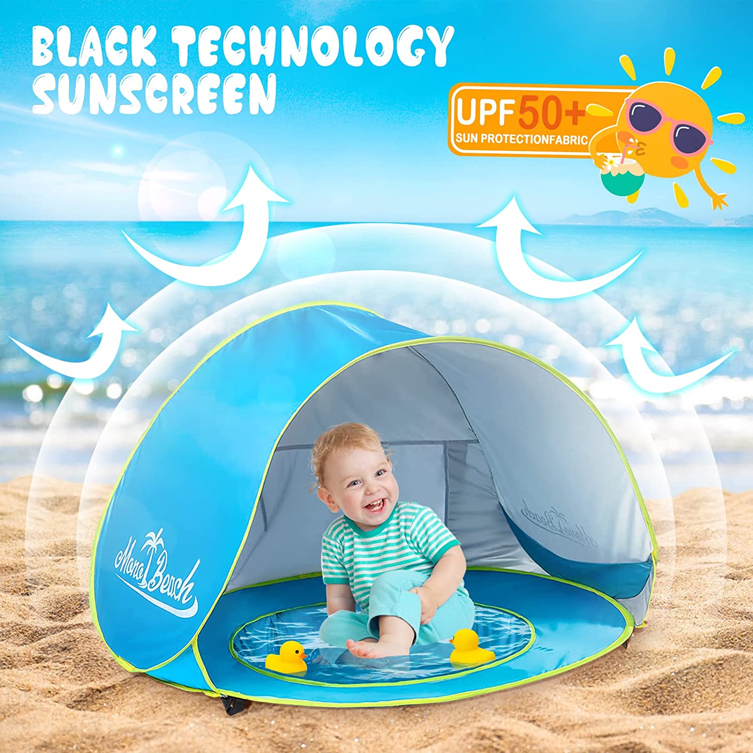 Tenda de praia para bebés Tenda de praia Pop Up portátil para proteção solar Piscina Proteção UV Dossel de sombra para bebés - 3
