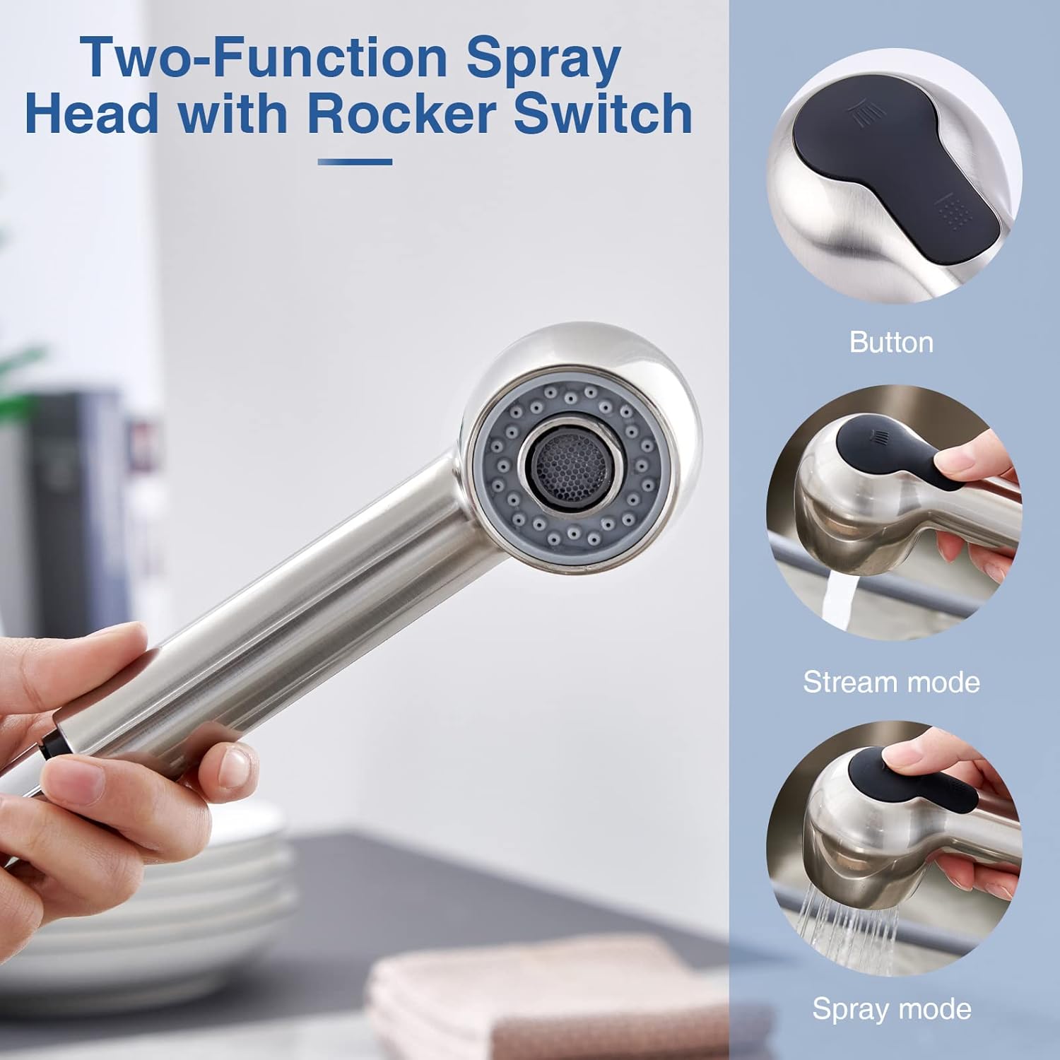 Douchette Robinet Cuisine 2 Jets Tête de Douche Mitigeur Evier Cuisine Remplacement Pour Robinet de Lavabo ou Pomme de Douche Univers,Brossé/ - 2