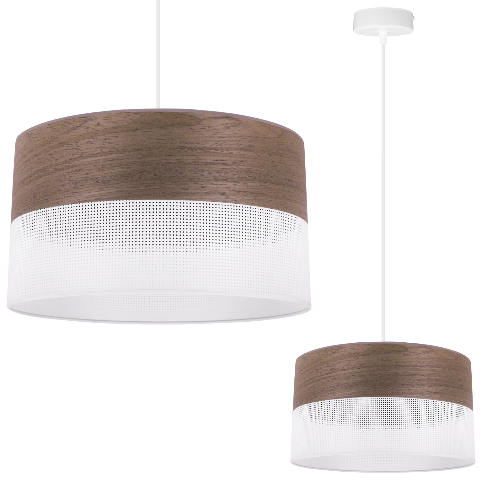 Lampa sufitowa wisząca Wood biały fornir 1xE27 abażur 30cm orzech Light Home LH