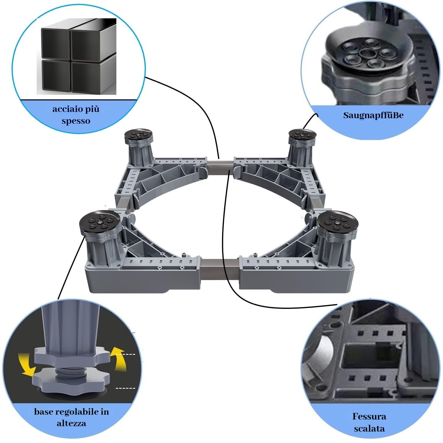 Support Machine a Laver Seche Linge & Réfrigérateur,Rehausseur Lave Linge et Machine a Laver Réglable,Socle Antivibration jusqu'à 120kg - 4
