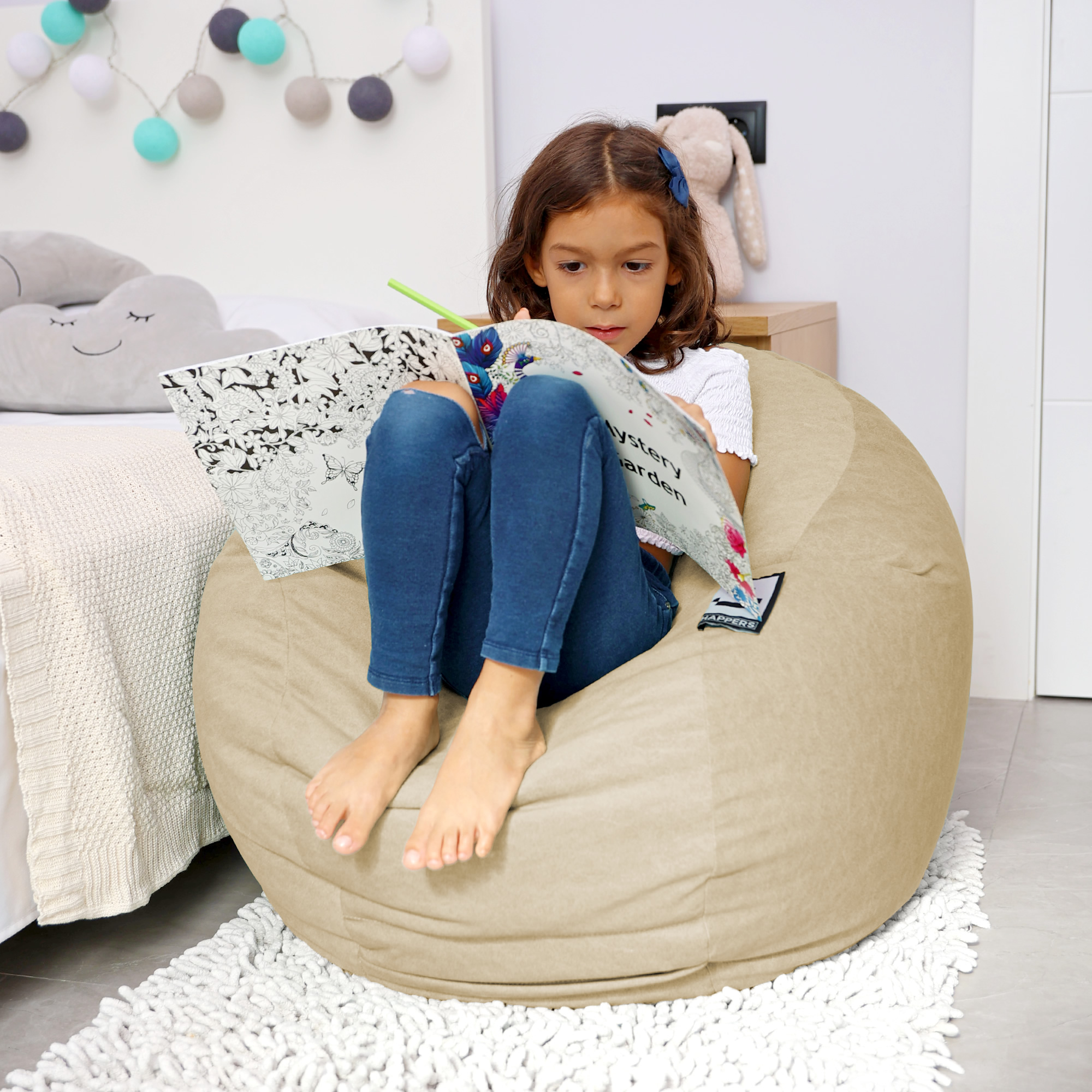Pouf Enfant Velours Vintage Beige Unique - 3