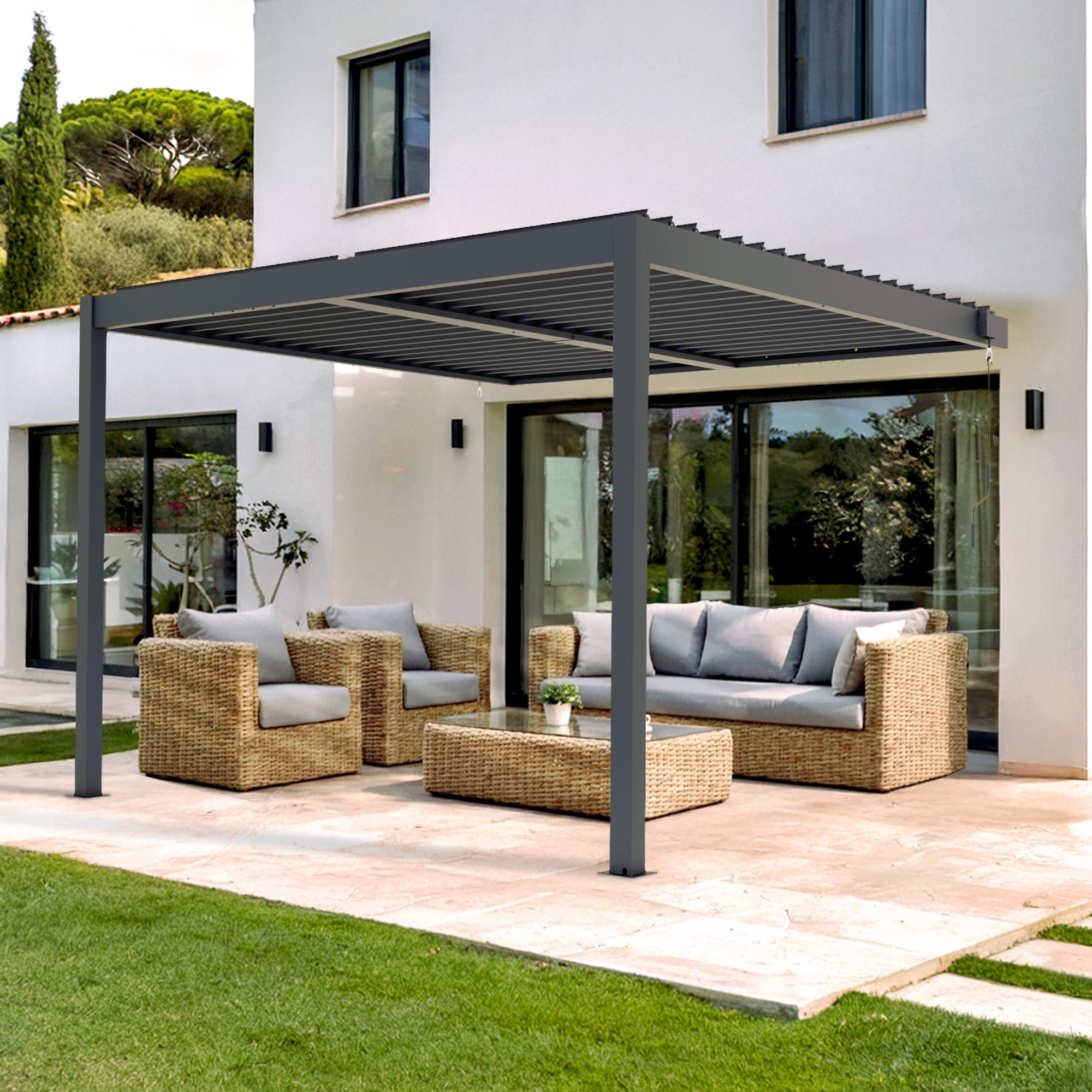 Pergola Bioclimatique Adoss e PIANA 3x3m Aluminium Gris Lames pergola-bioclimatique-adoss-e-piana-3x3m-aluminium-gris-lames