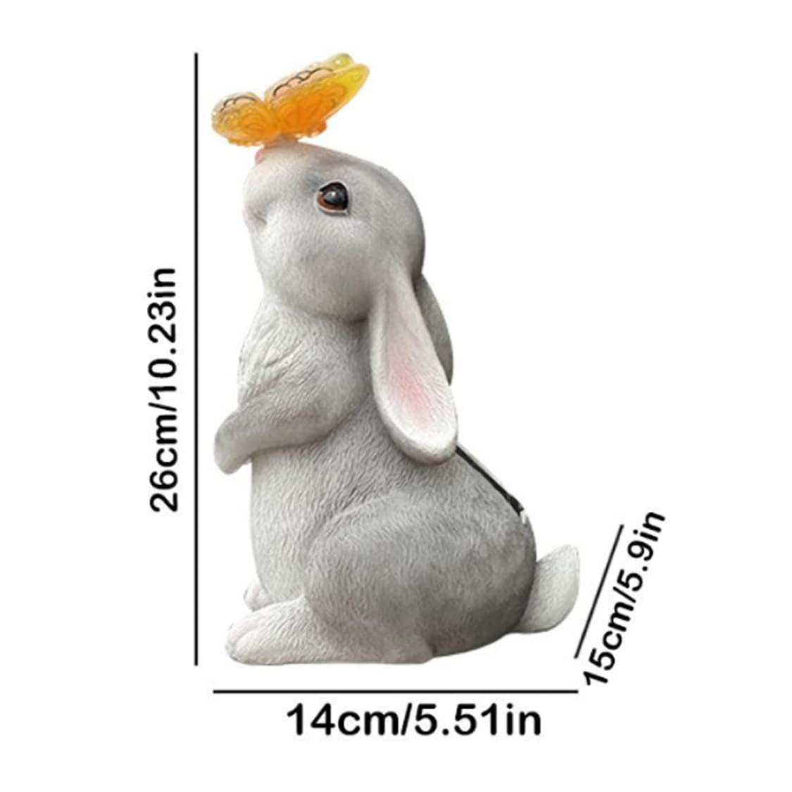 Statue de lapin, ornements de jardin solaire, ornement de jardin extérieur avec lumière solaire papillon, décoration de maison, 15x14x26 cm, gris - 2