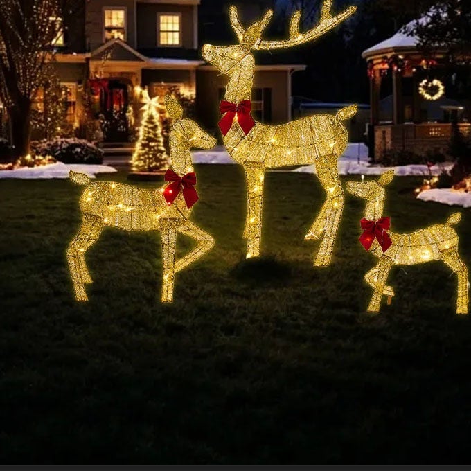 Tres adornos de reno navideños de hierro forjado, luces LED de reno navideño, decoraciones para patio/jardín al aire libre, decoraciones de Año Nuevo. - 4