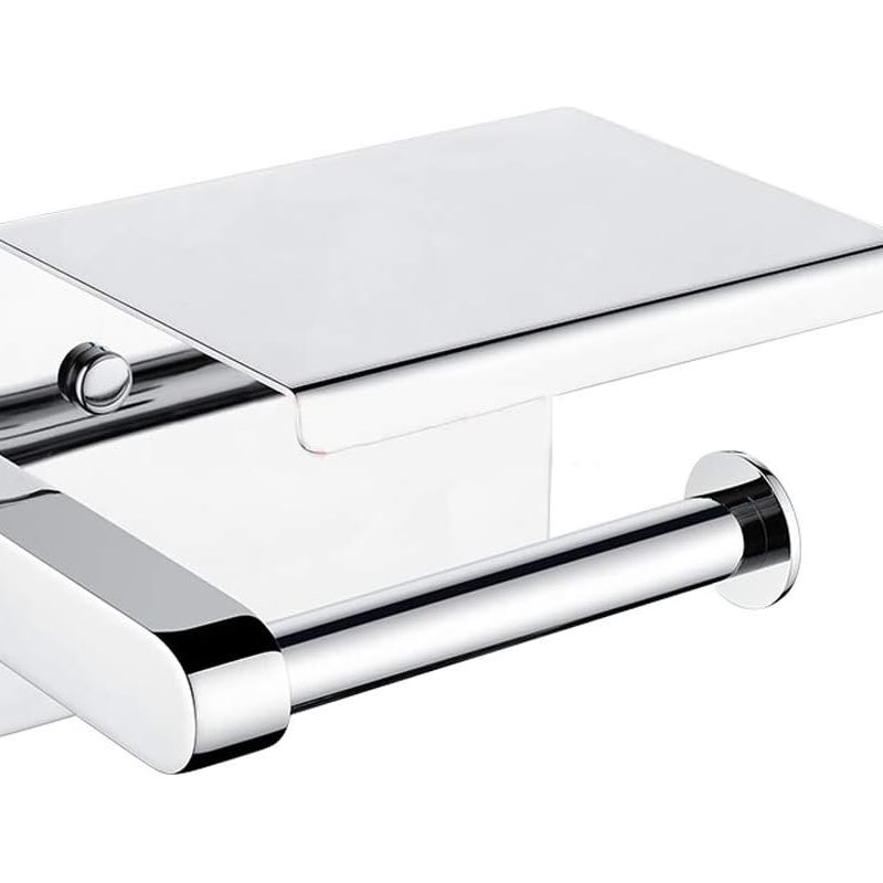 szt. Błyszczący srebrny uchwyt na papier toaletowy ze stali nierdzewnej montowany na ścianie, uchwyt na telefon komórkowy z półką do łazienki