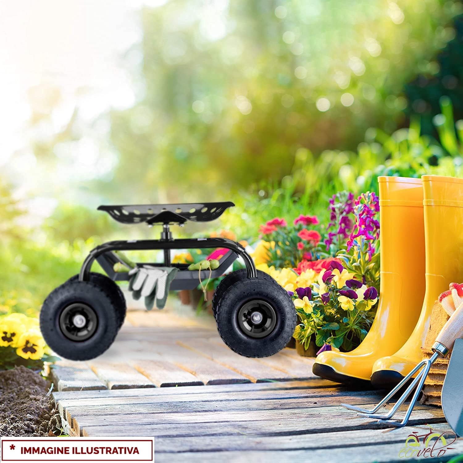 Chariot de Jardin et d'atelier avec Assise de 150 kg - Chaise de Jardin avec 4 Roues - 2