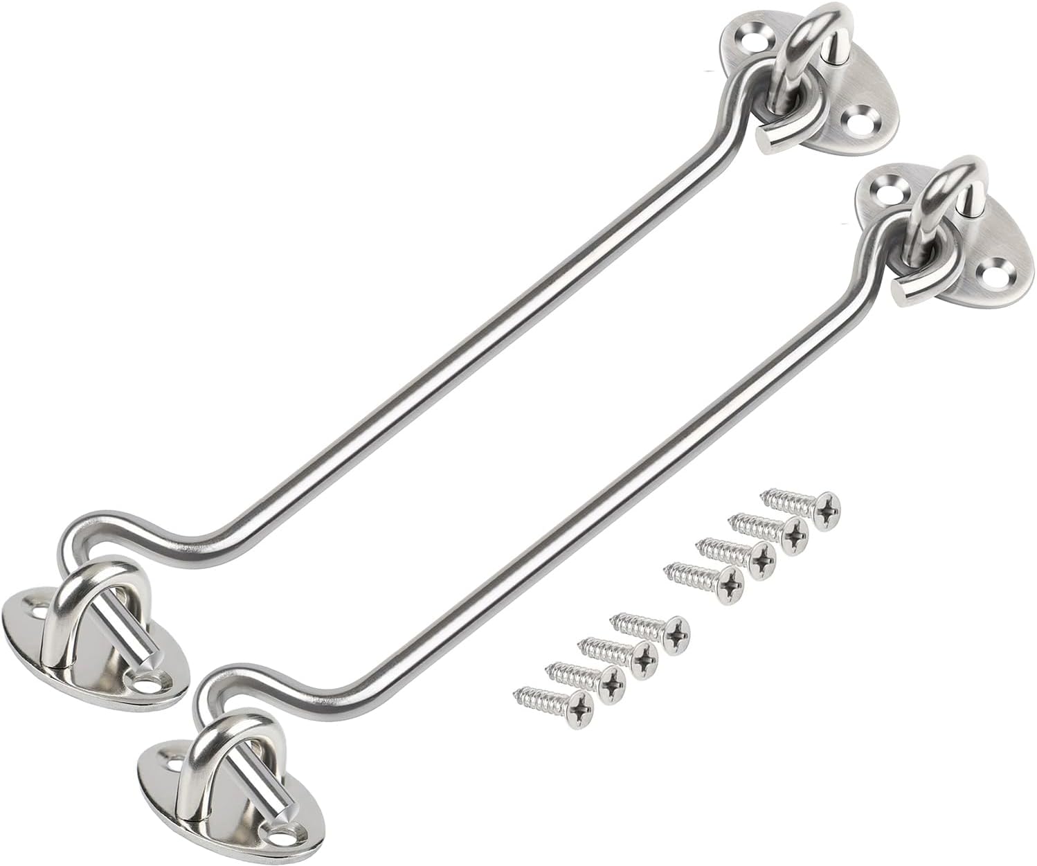 Zasuwka do drzwi stodoły ze stali nierdzewnej, zasuwka z haczykiem i oczkiem 20 cm, zamek do drzwi stodoły, srebrny (opakowanie 2 szt.)