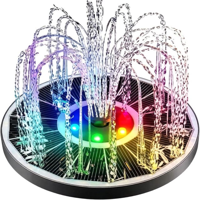 Fonte solar: 40 cm com iluminação LED RGB - 6 jatos de água com até 79 cm de altura - Decoração para jardim, pátio ou lago ornamental.