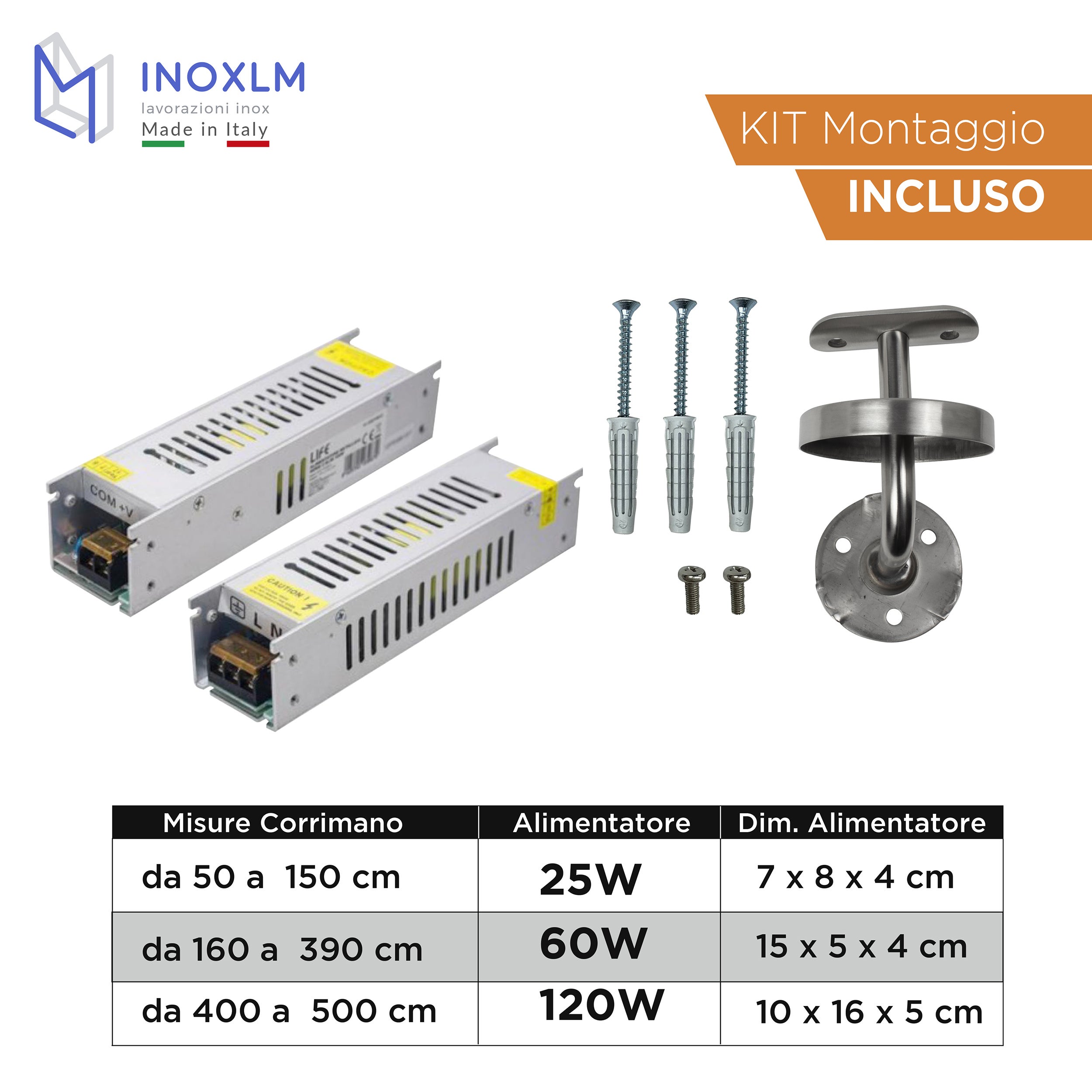 Inoxlm barandilla de escalera de acero inoxidable 180 cm diam. 42,4 mm| barandilla con luz natural led 4000k | barandilla made in italy