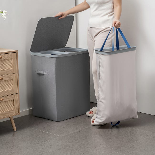 Cesto Portabiancheria 60 Litri Nero - Design Moderno Made In Italy Con Sacchetto Rimovibile - Foto 9