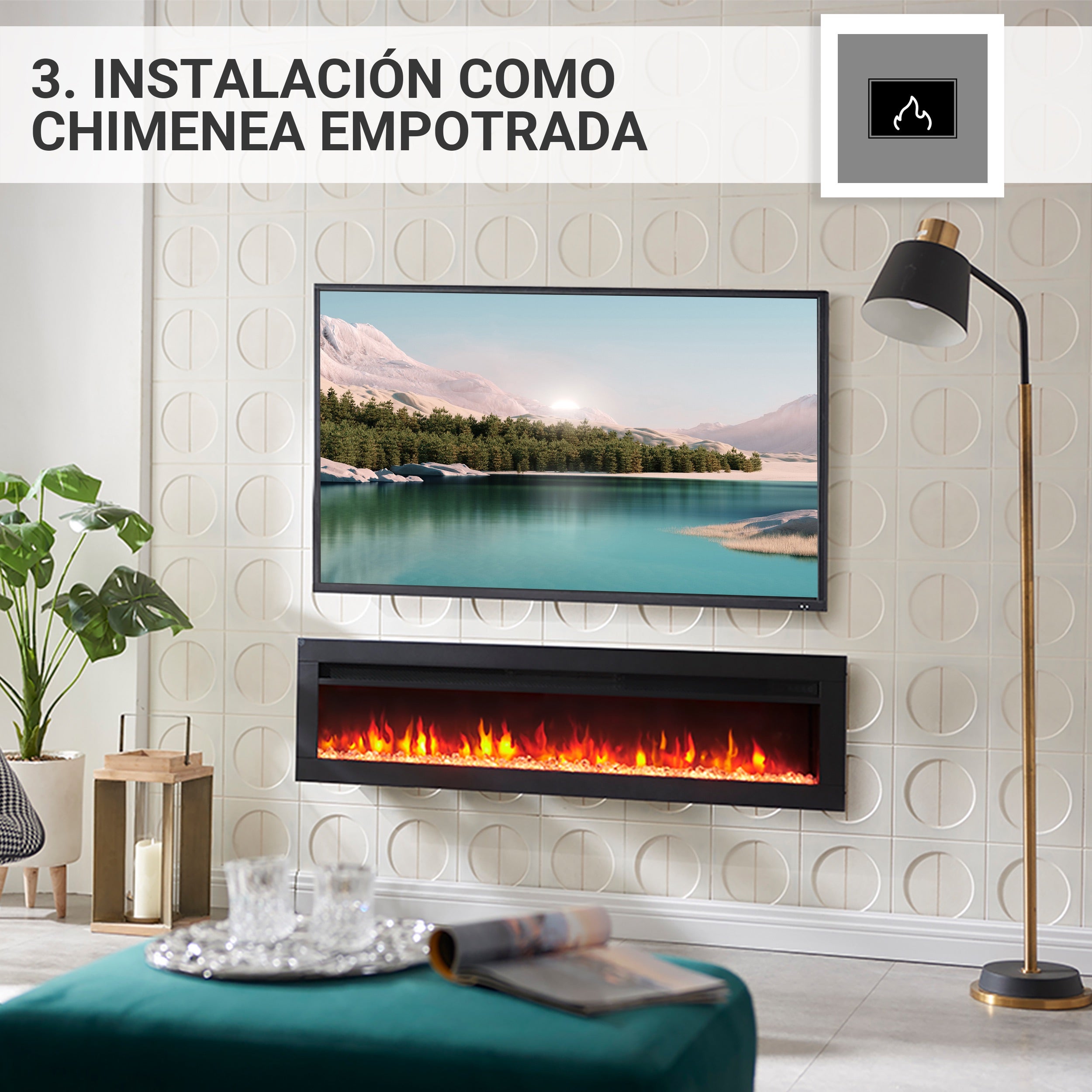 Chimenea eléctrica BALDERIA Agnes 50 - 3 en 1: chimenea de pie, mural o empotrable - 4