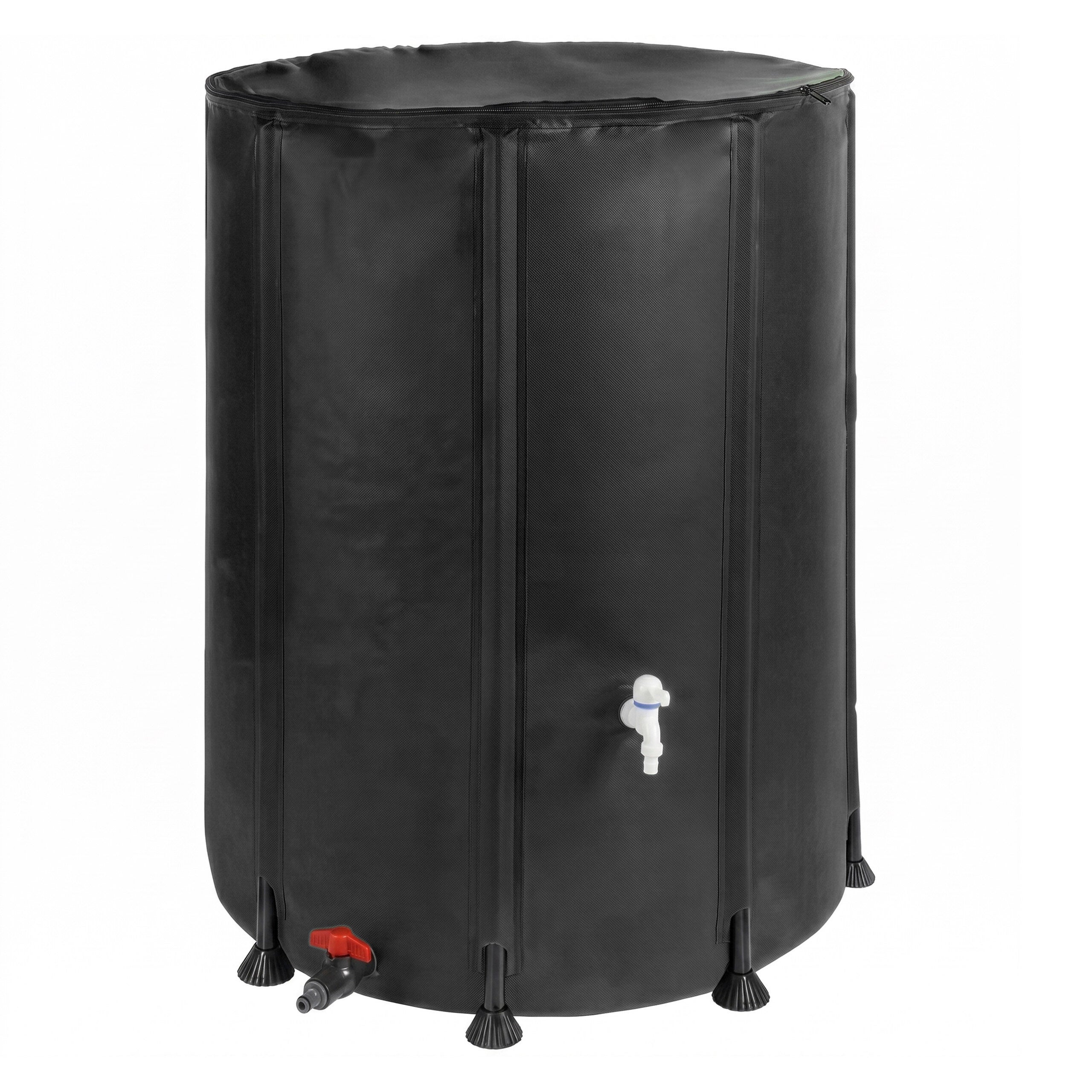 Depósito dobrável de água da chuva em PVC preto, 250 l, 80 x ø 60 cm, jardim e varanda, 2 torneiras, transbordo e tampa anti-folhas, Relaxdays - 8