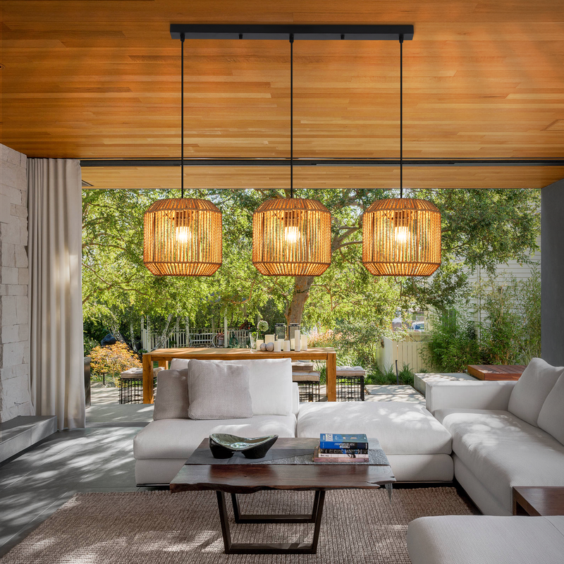 Nettlife Lampada Sospensione Boho Rattan - Lampadario 3 Luci E27, Regolabile, Stile Retrò, Tavolo Pranzo (Senza Lampadina) - 3