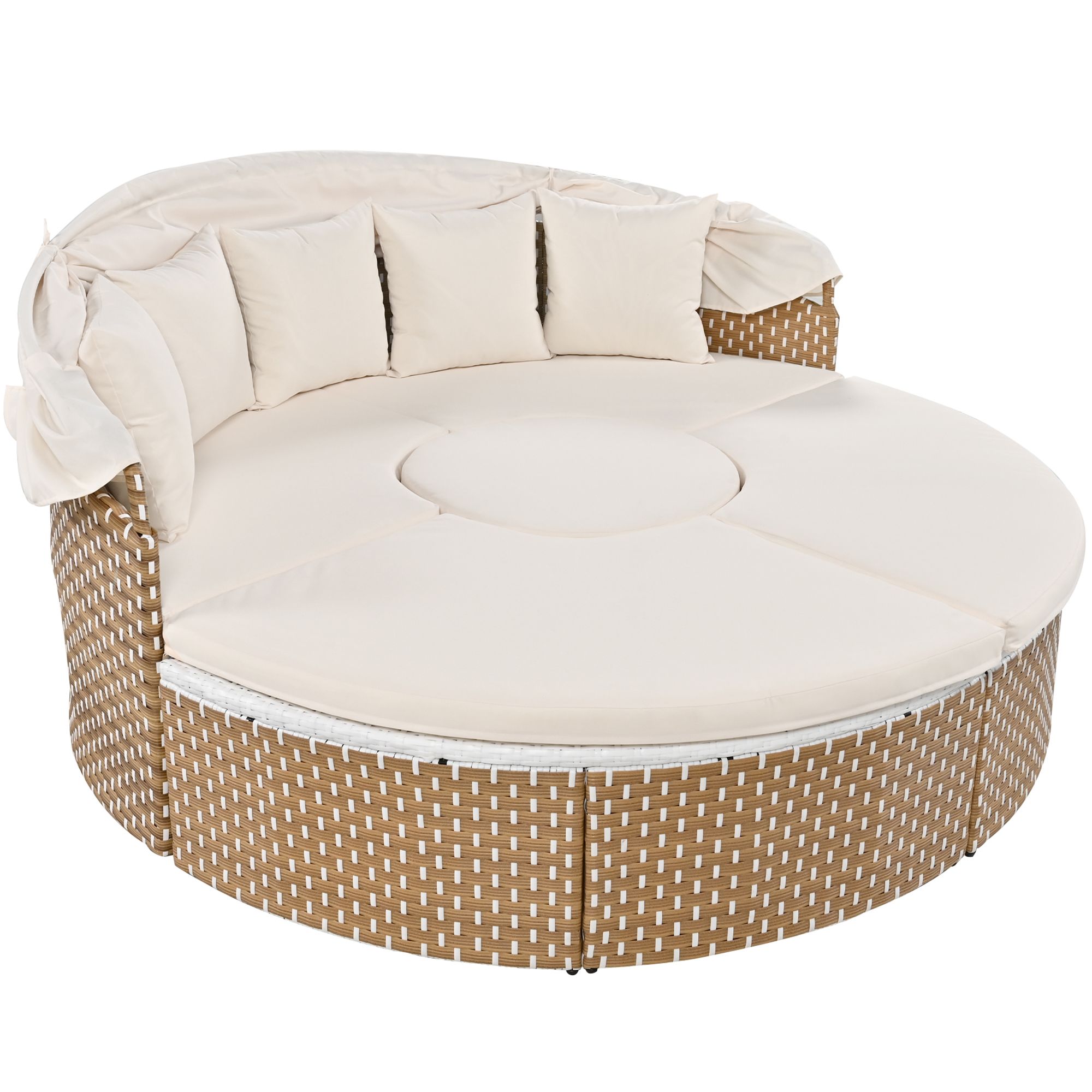 Ensemble de chaises longues de jardin, Sun Island, lit de jardin Shell, auvent rétractable, plateau de table relevable, beige - 6