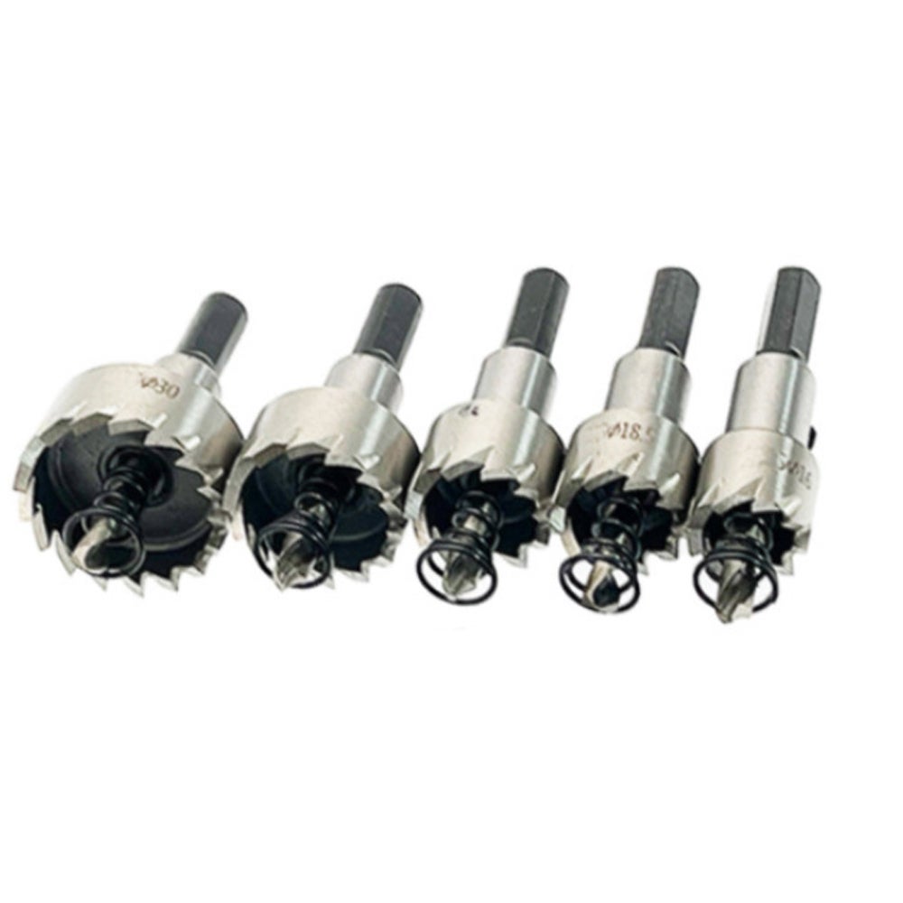 5 wierteł rdzeniowych HSS ze stali kobaltowej i stali nierdzewnej do wiertarek mechanicznych do metalu, 16 mm, 18,5 mm, 20 mm, 25 mm i 30 mm, kolor s