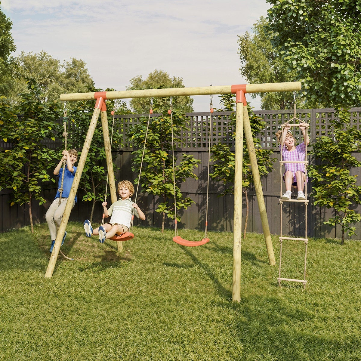 Portique bois 2,30 m Topwood TILA 4 enfants - 2